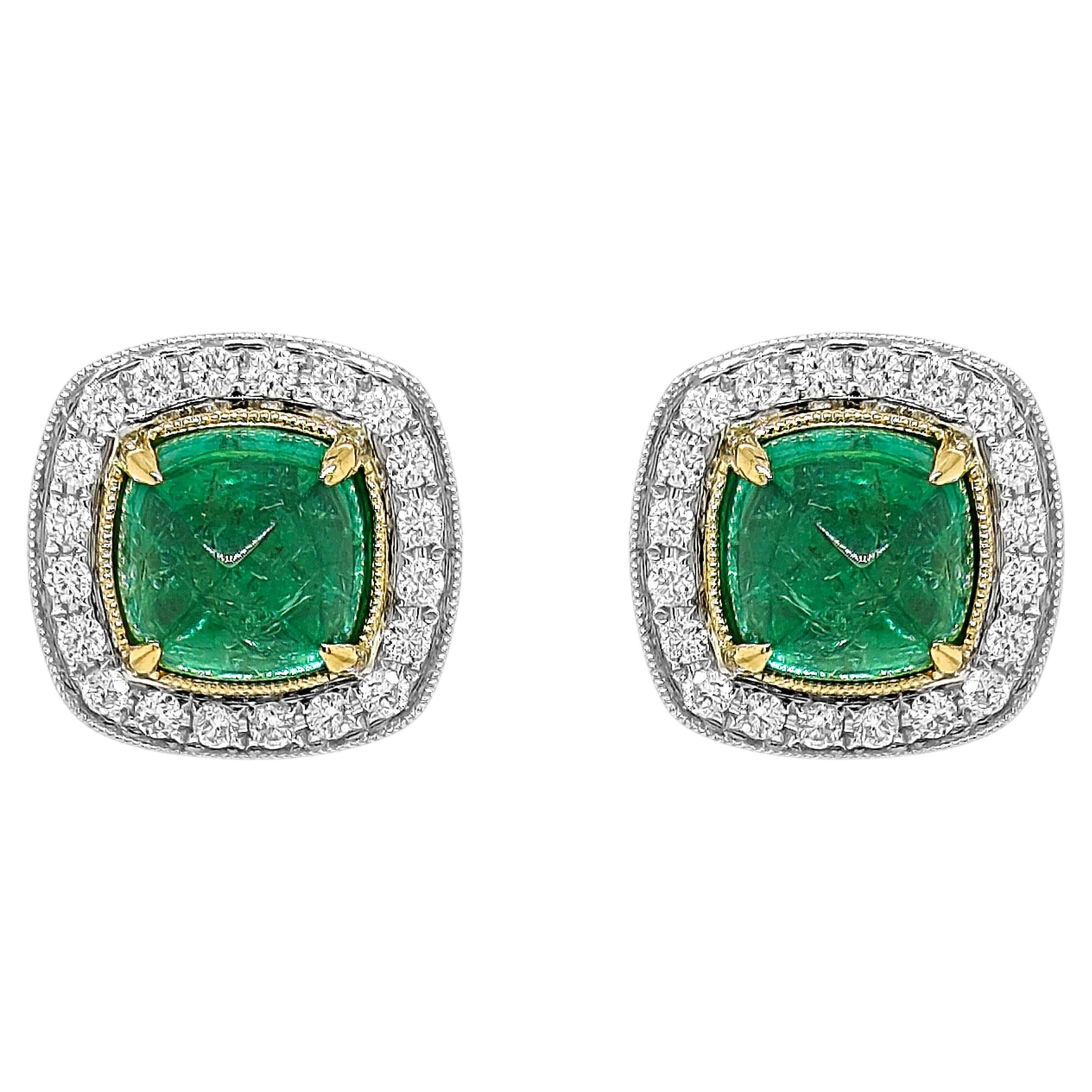 GIA-zertifiziert 7,86 Karat Smaragd Runde Diamant Weißgold Ohrringe im Angebot