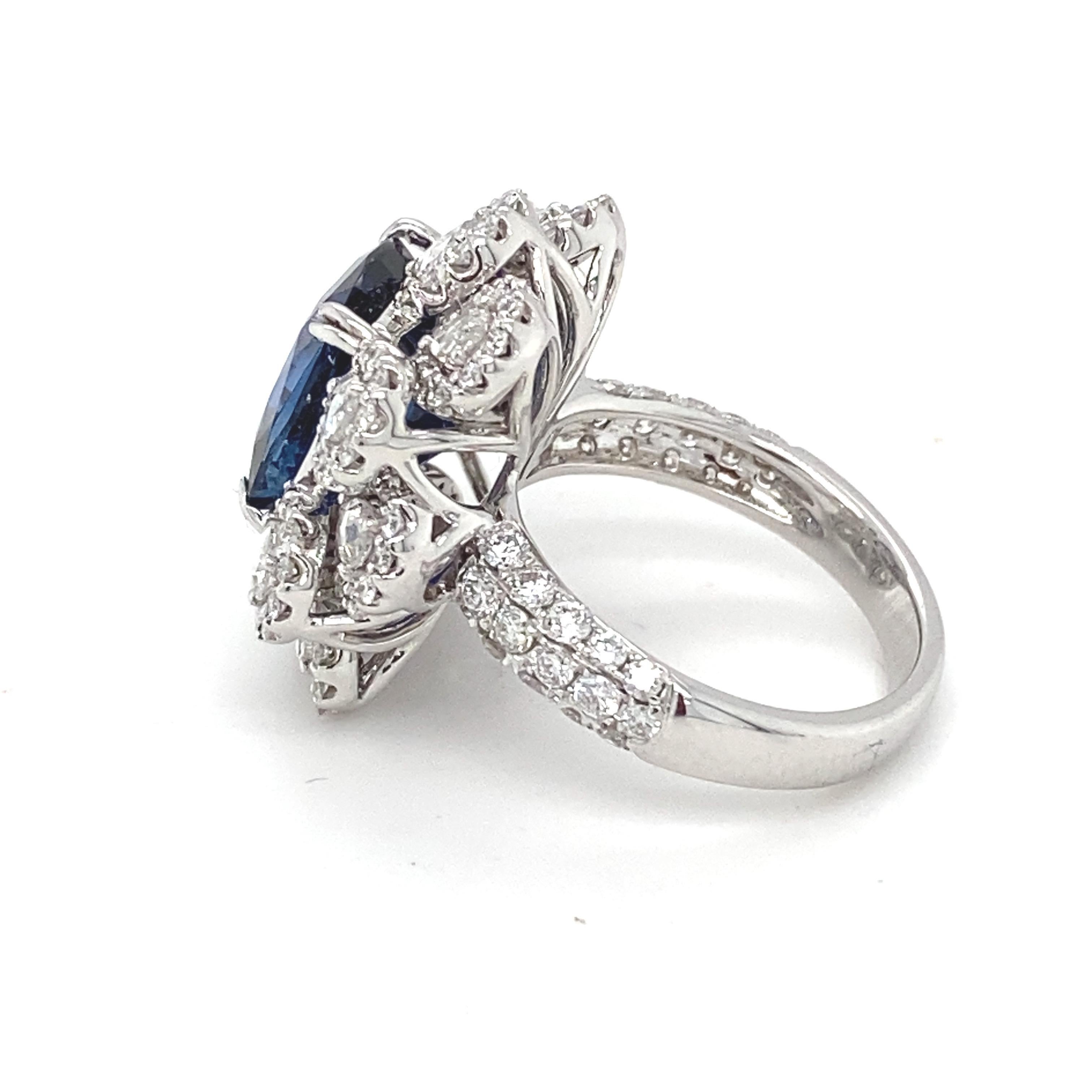 GIA Certified 7.87 Carat Cushion Shape Blue Sapphire Diamond 18K Engagement Ring For Sale 5