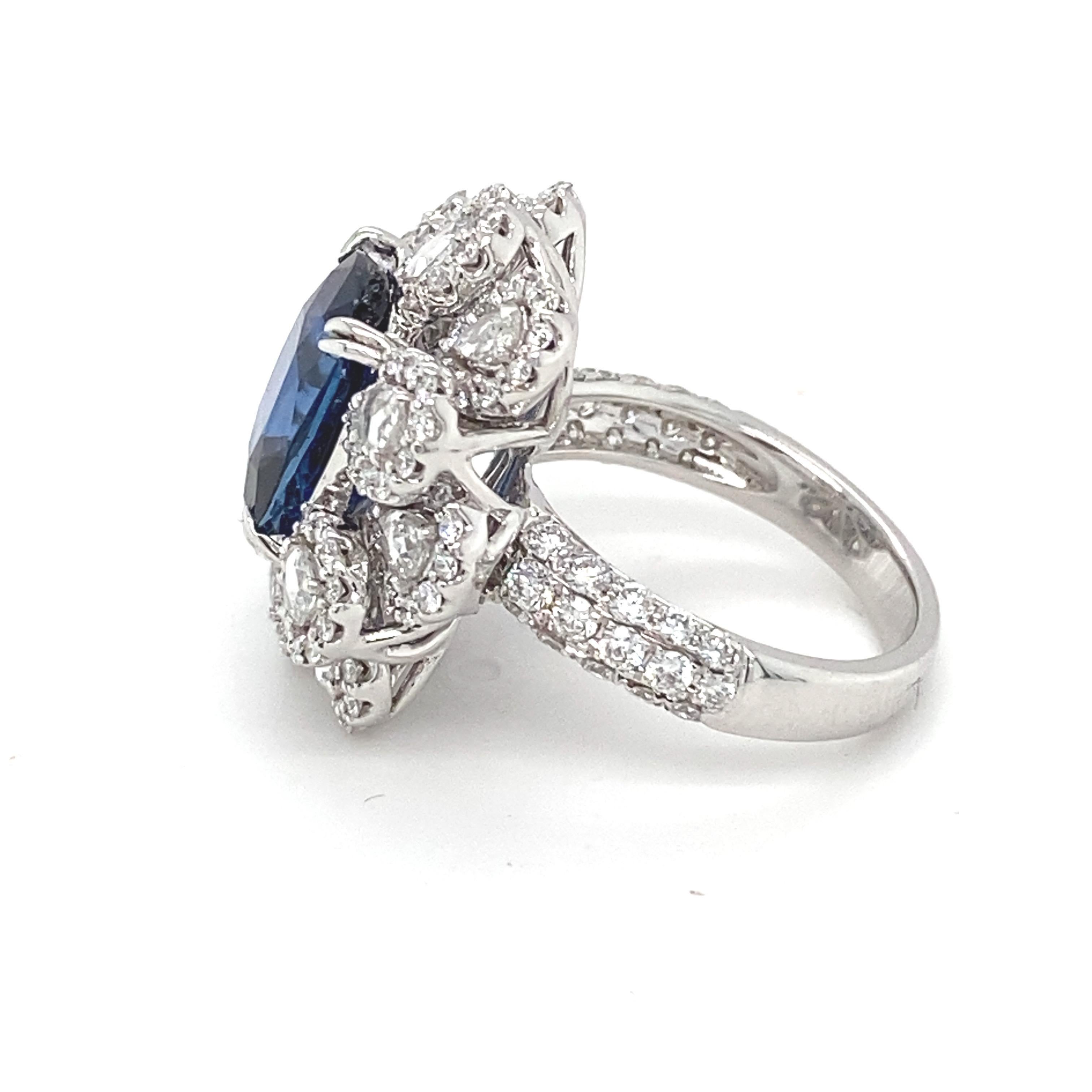 GIA Certified 7.87 Carat Cushion Shape Blue Sapphire Diamond 18K Engagement Ring For Sale 6