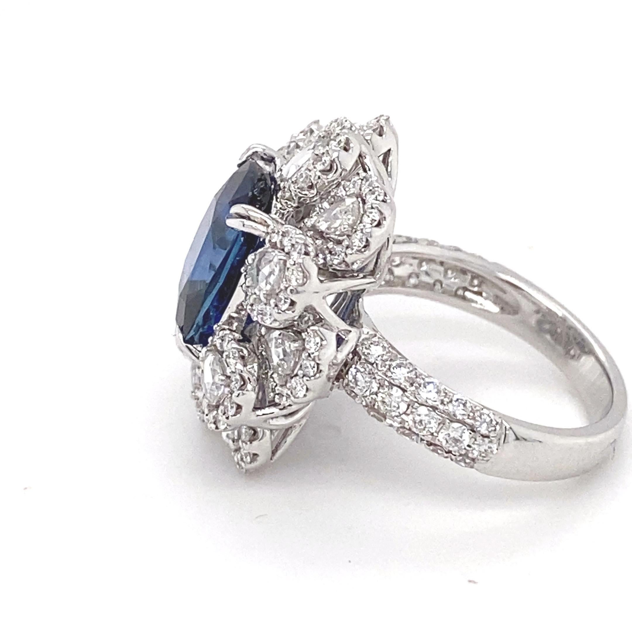 GIA Certified 7.87 Carat Cushion Shape Blue Sapphire Diamond 18K Engagement Ring For Sale 7