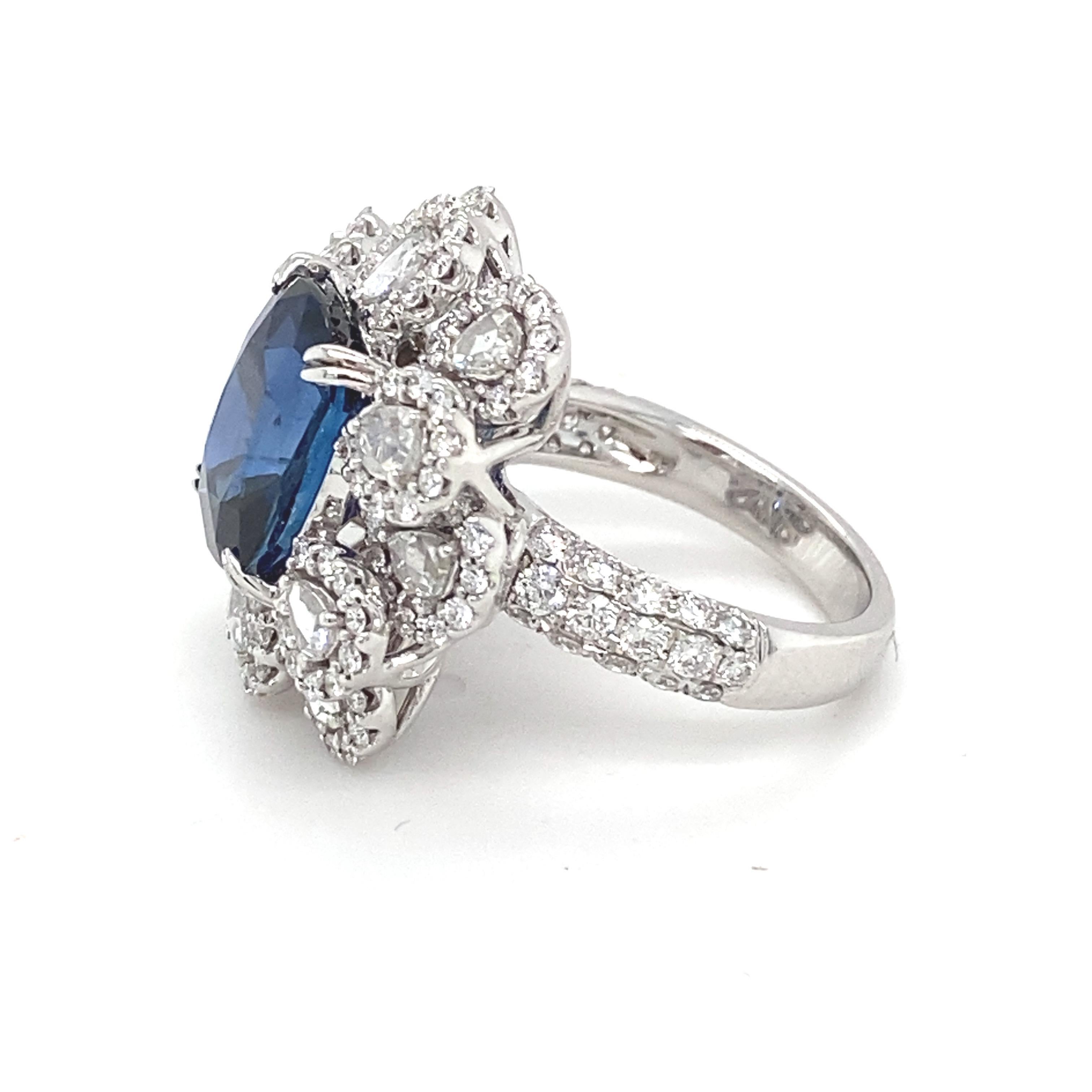 GIA Certified 7.87 Carat Cushion Shape Blue Sapphire Diamond 18K Engagement Ring For Sale 8