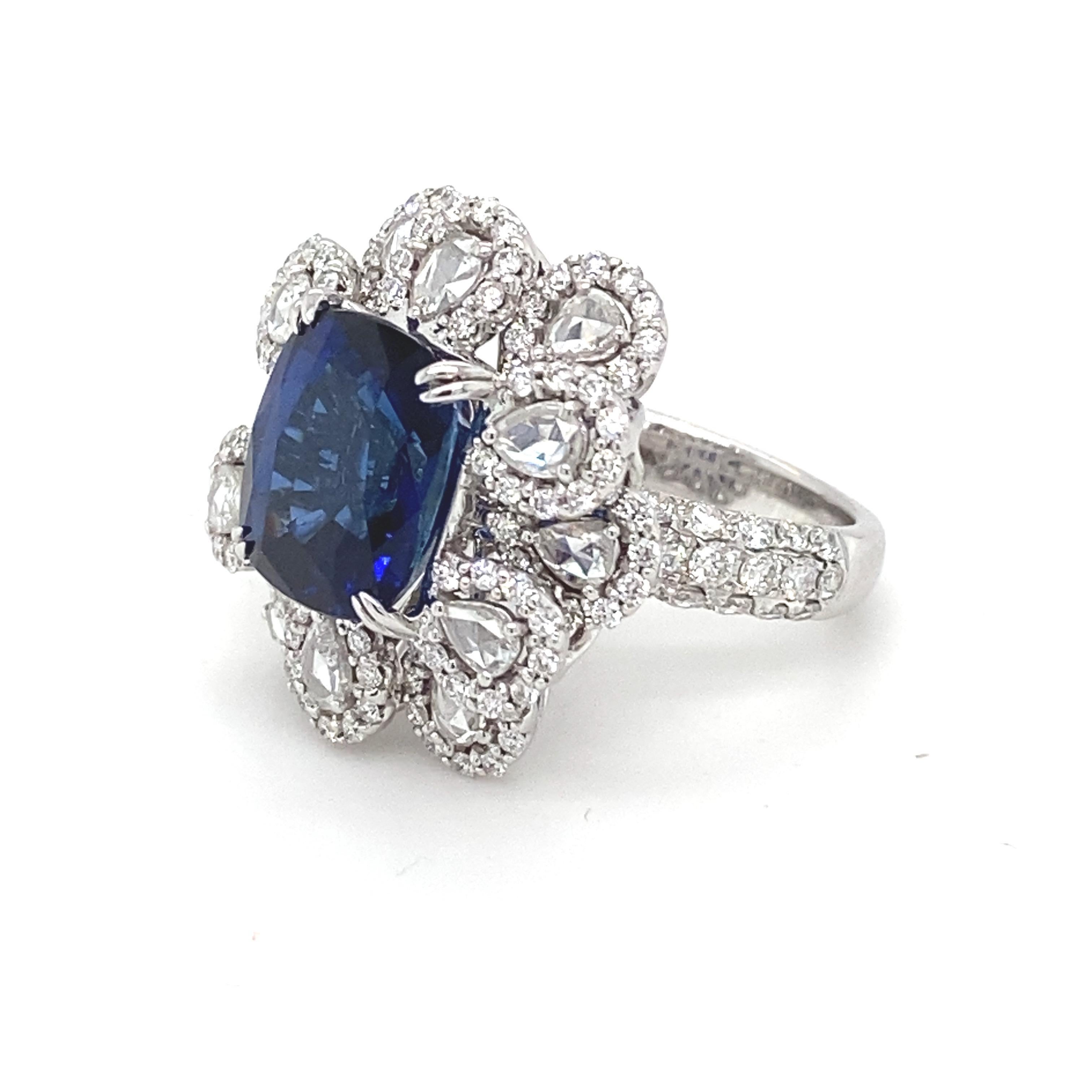 GIA Certified 7.87 Carat Cushion Shape Blue Sapphire Diamond 18K Engagement Ring For Sale 9