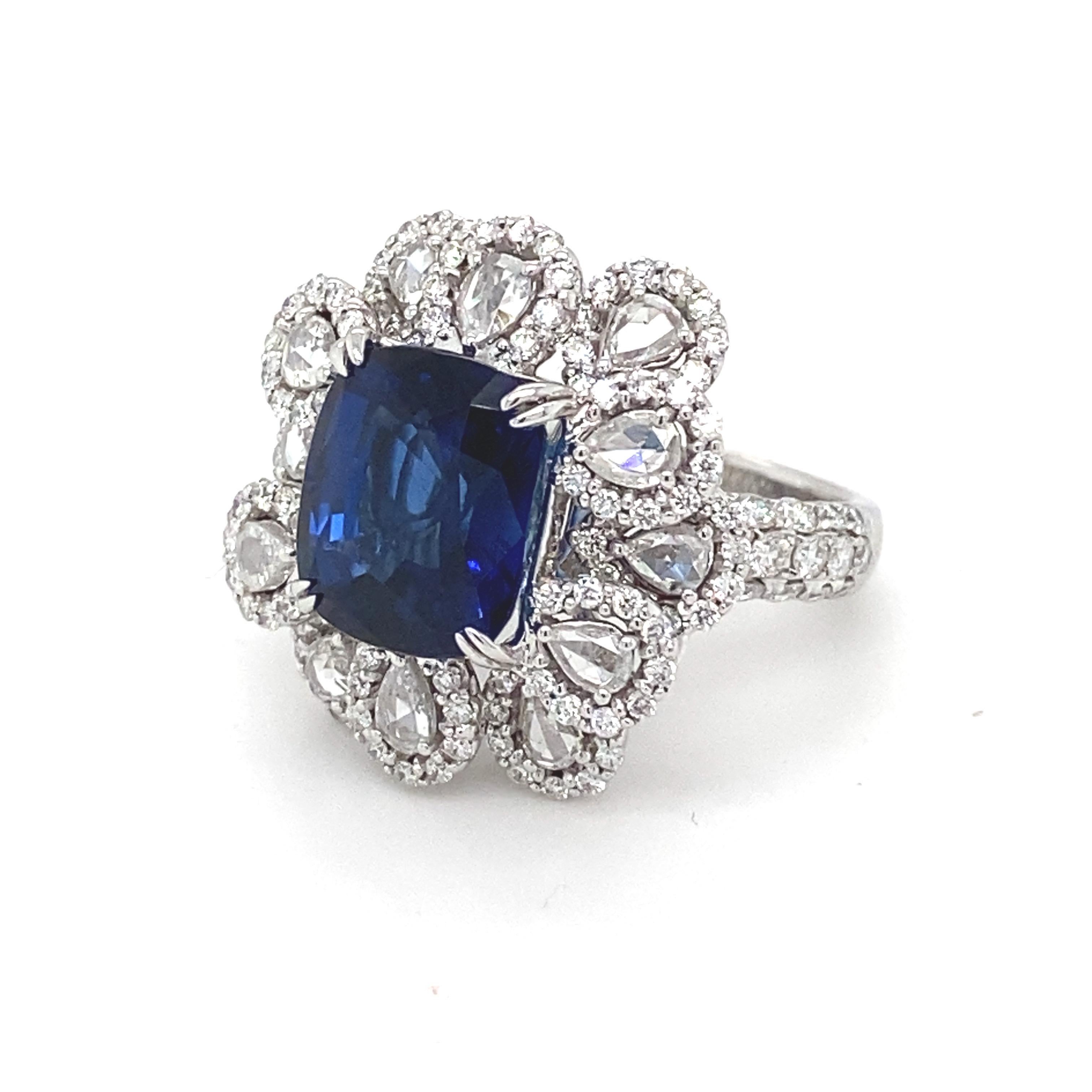 GIA Certified 7.87 Carat Cushion Shape Blue Sapphire Diamond 18K Engagement Ring For Sale 10