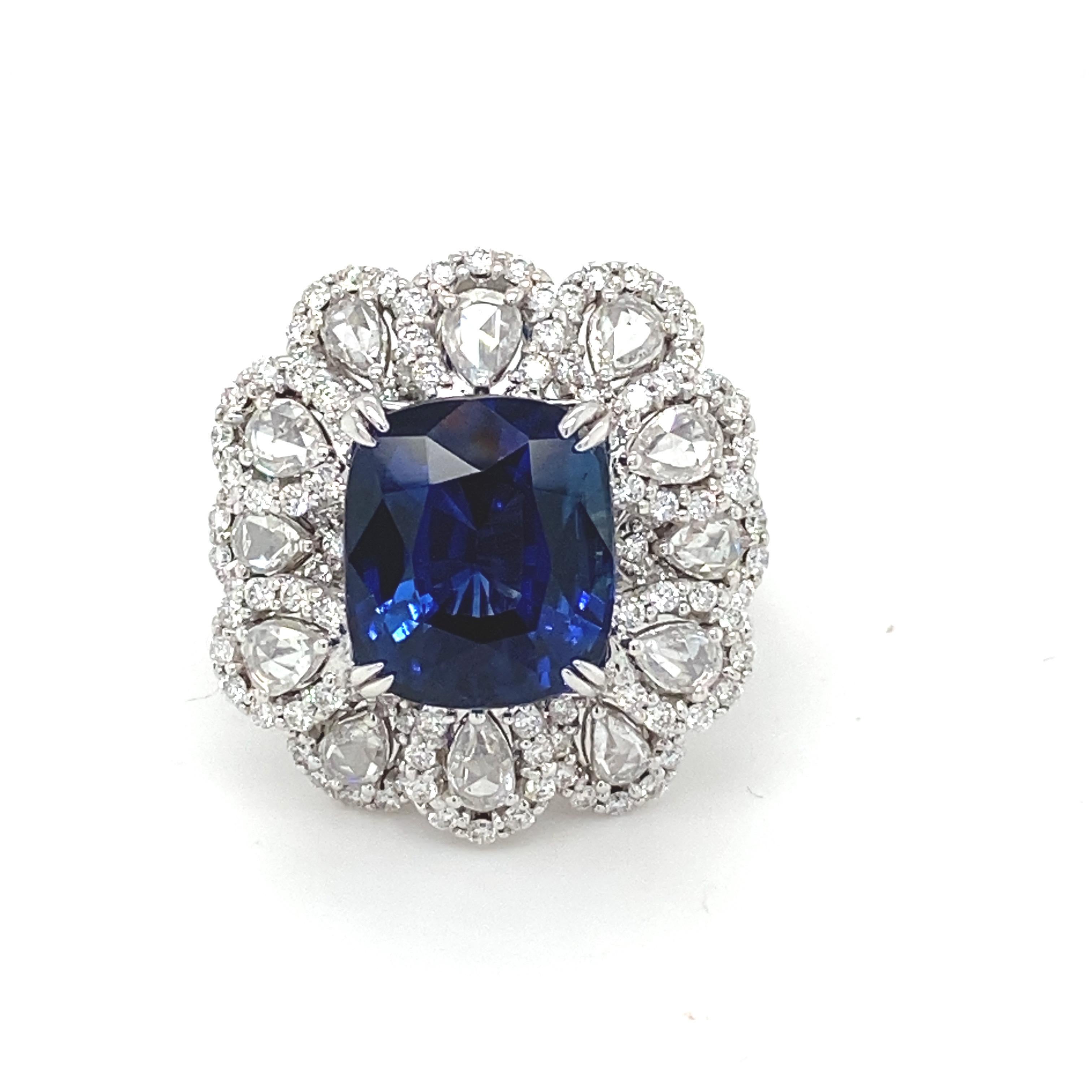 GIA-zertifizierter 7,87 Karat Verlobungsring mit blauem Saphir in Kissenform mit Diamant 18K im Angebot 11
