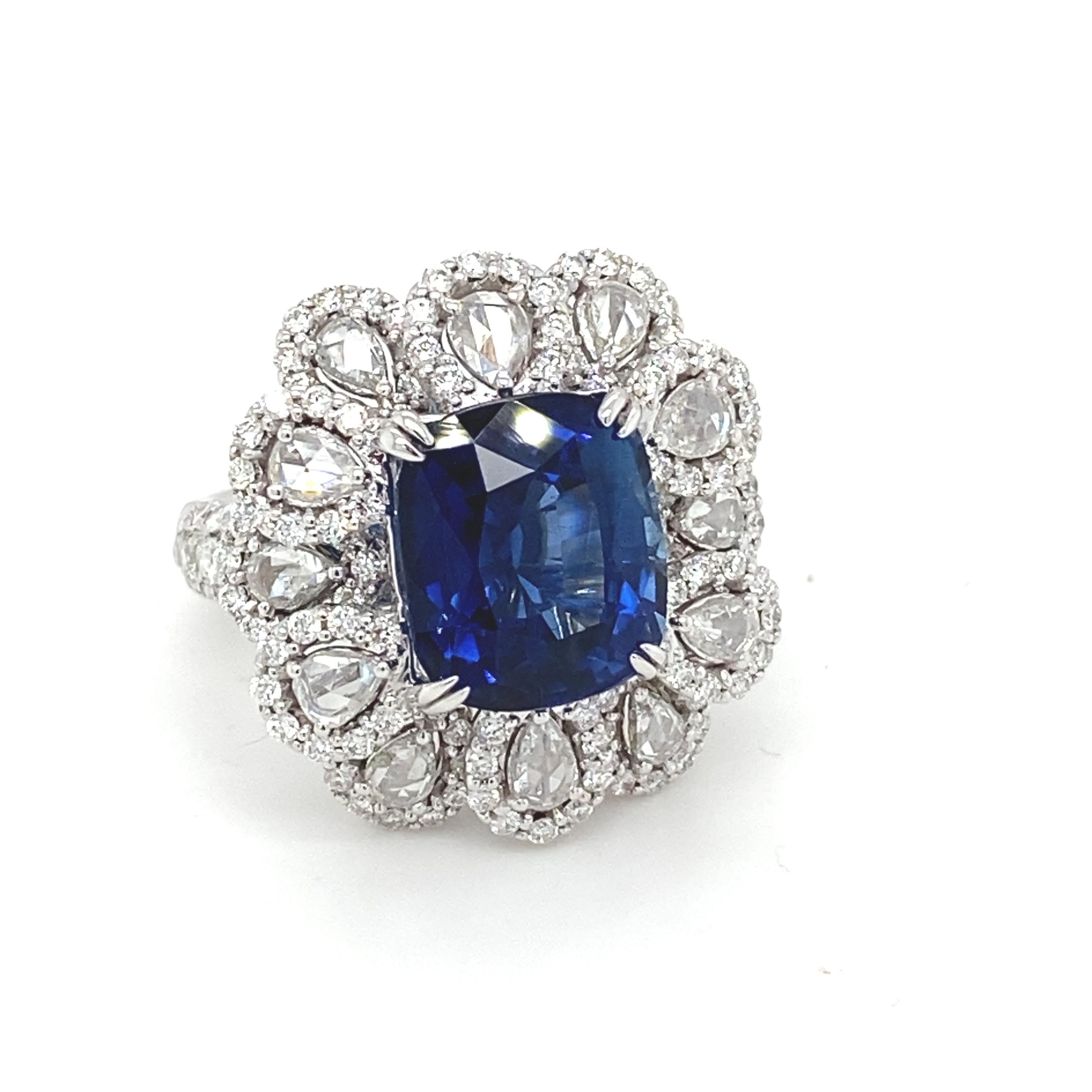 Artisan GIA Certified 7.87 Carat Cushion Shape Blue Sapphire Diamond 18K Engagement Ring For Sale