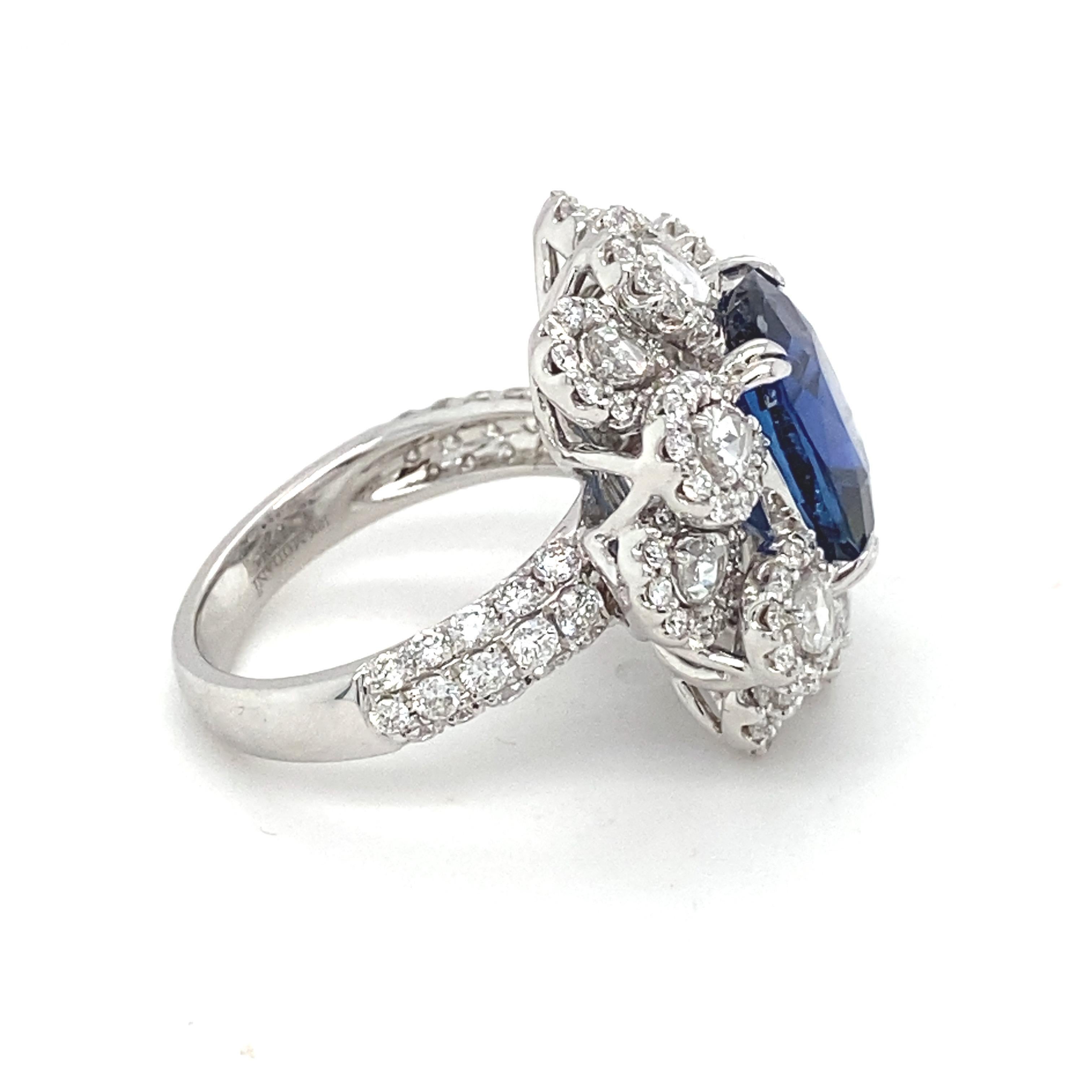 Women's GIA Certified 7.87 Carat Cushion Shape Blue Sapphire Diamond 18K Engagement Ring For Sale