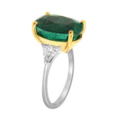 GIA Certified 7.89 Carat Oval Green Emerald Triangle Diamond Platinum & 18k Ring