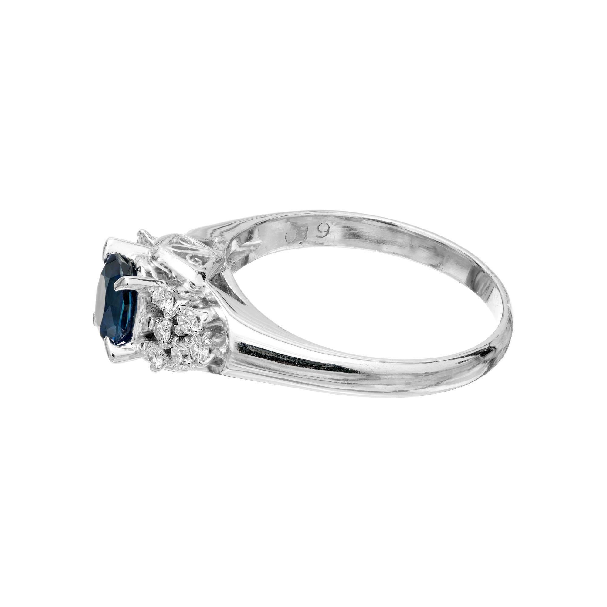 GIA Certified .79 Carat Blue Sapphire Diamond Platinum Engagement Ring In Good Condition For Sale In Stamford, CT