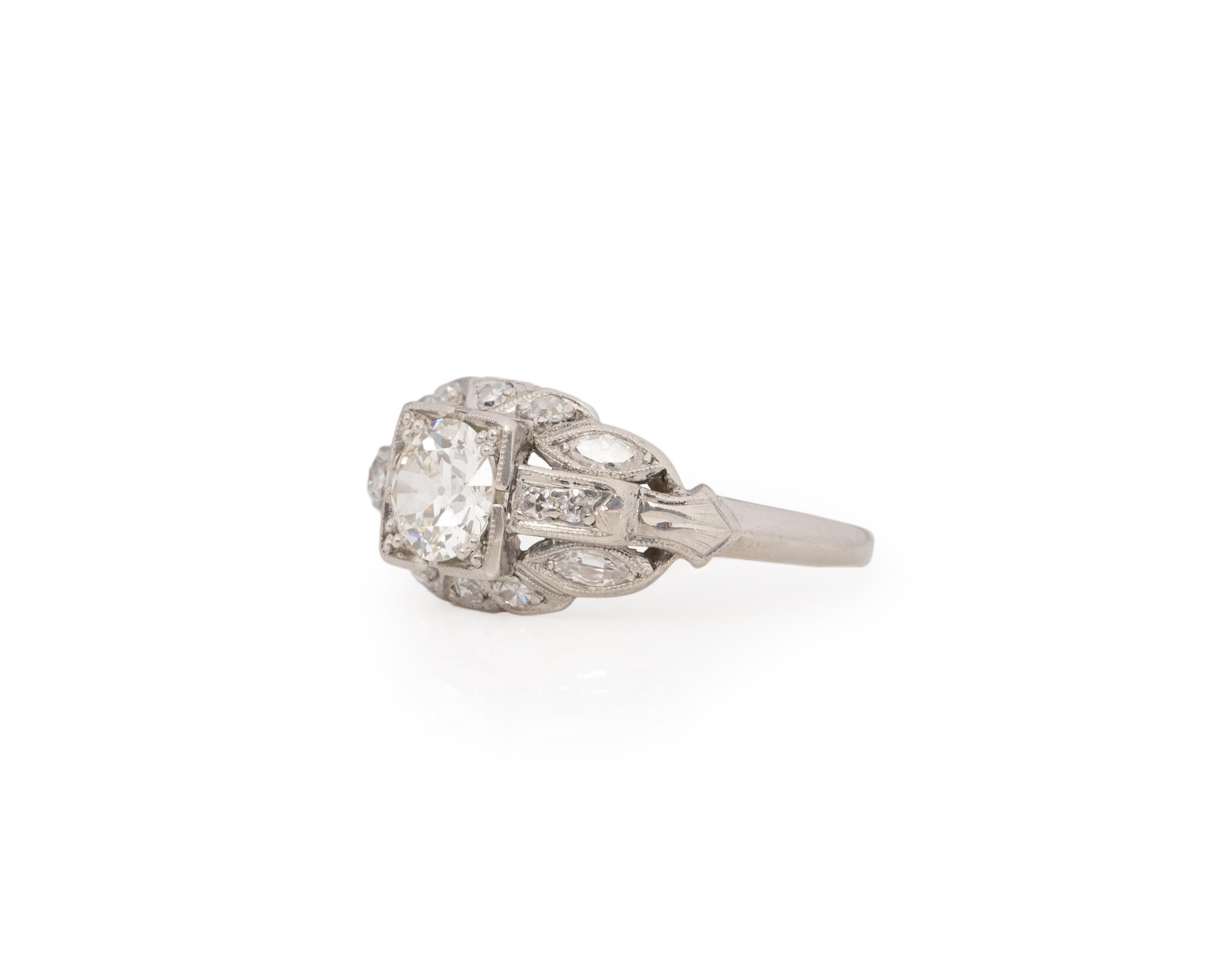 Art déco Bague de fiançailles en platine avec diamant certifié GIA de 0,79 carat en vente