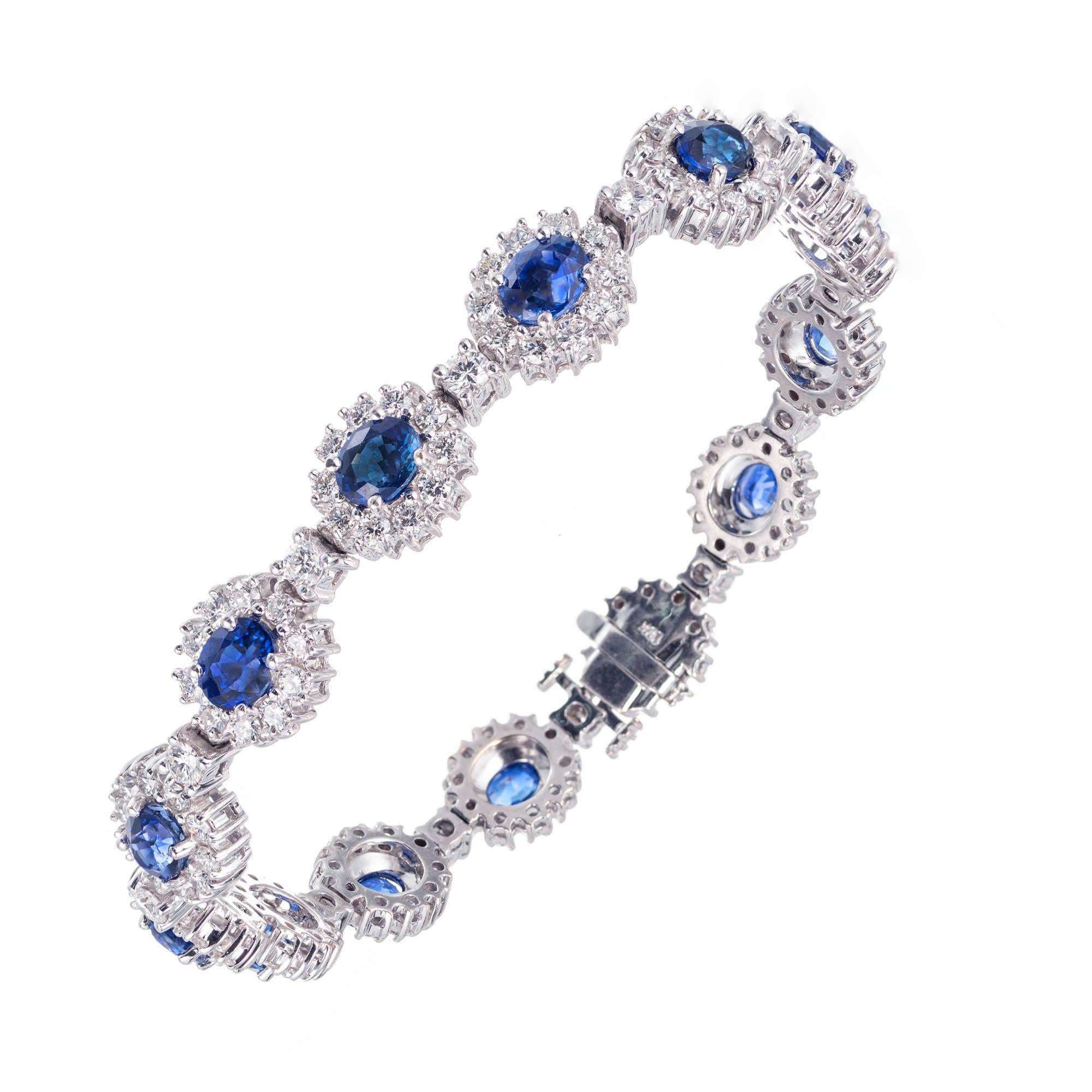 GIA Certified 7.90 Carat Blue Sapphire Diamond Halo Gold Bracelet In Good Condition In Stamford, CT