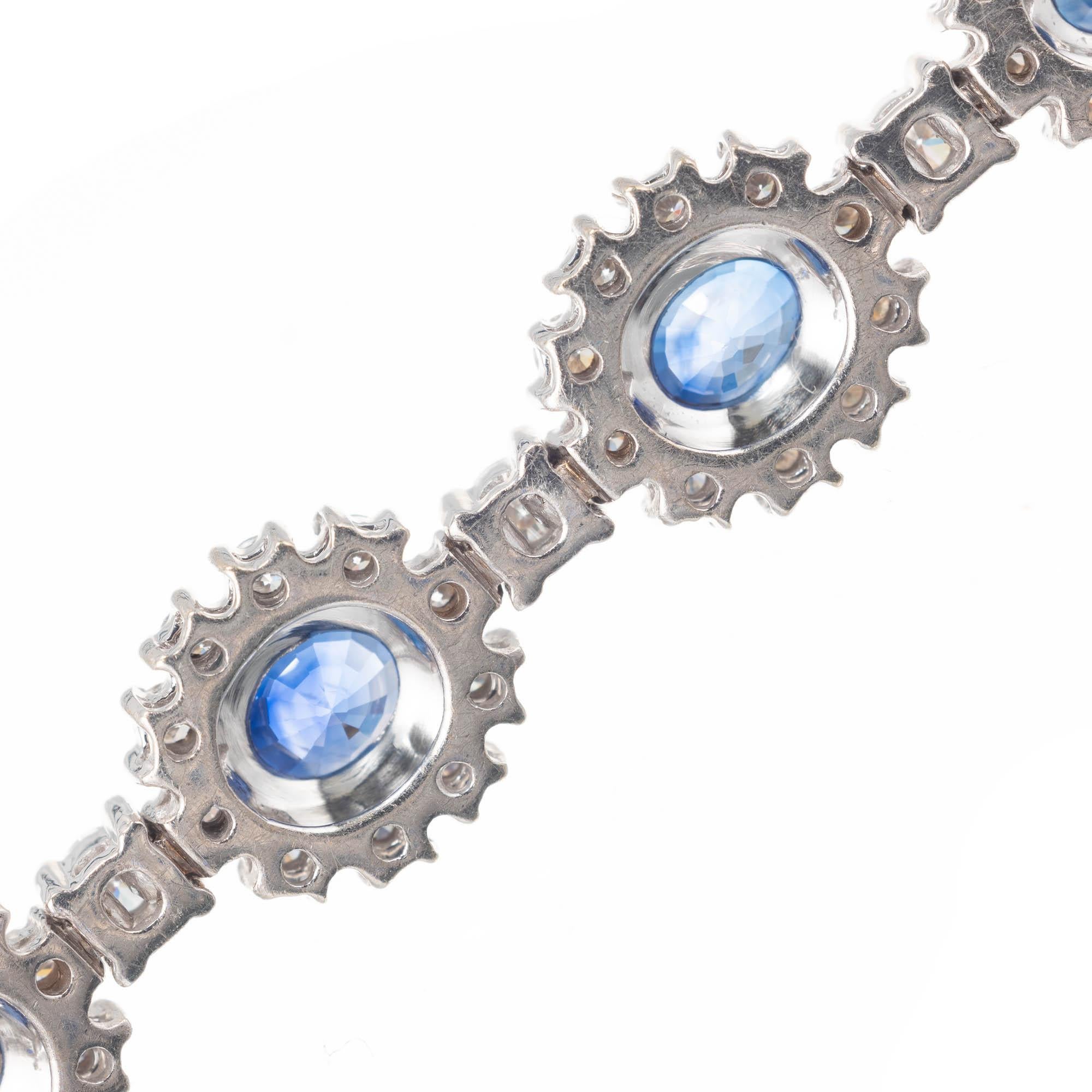 GIA Certified 7.90 Carat Blue Sapphire Diamond Halo Gold Bracelet 3