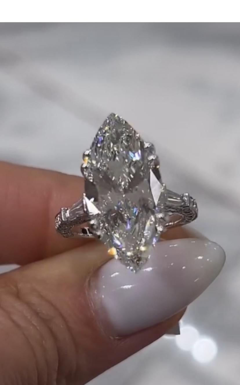 Marquise Cut GIA Certified 7.90 Carats Flawless D Color Marquise Shape Diamonds 18K Gold Ring For Sale