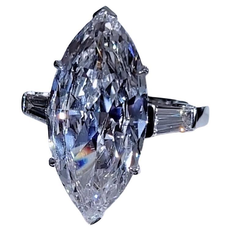 GIA zertifiziert 7,90 Karat lupenreine D Farbe Marquise Form Diamanten 18K Gold Ring im Angebot