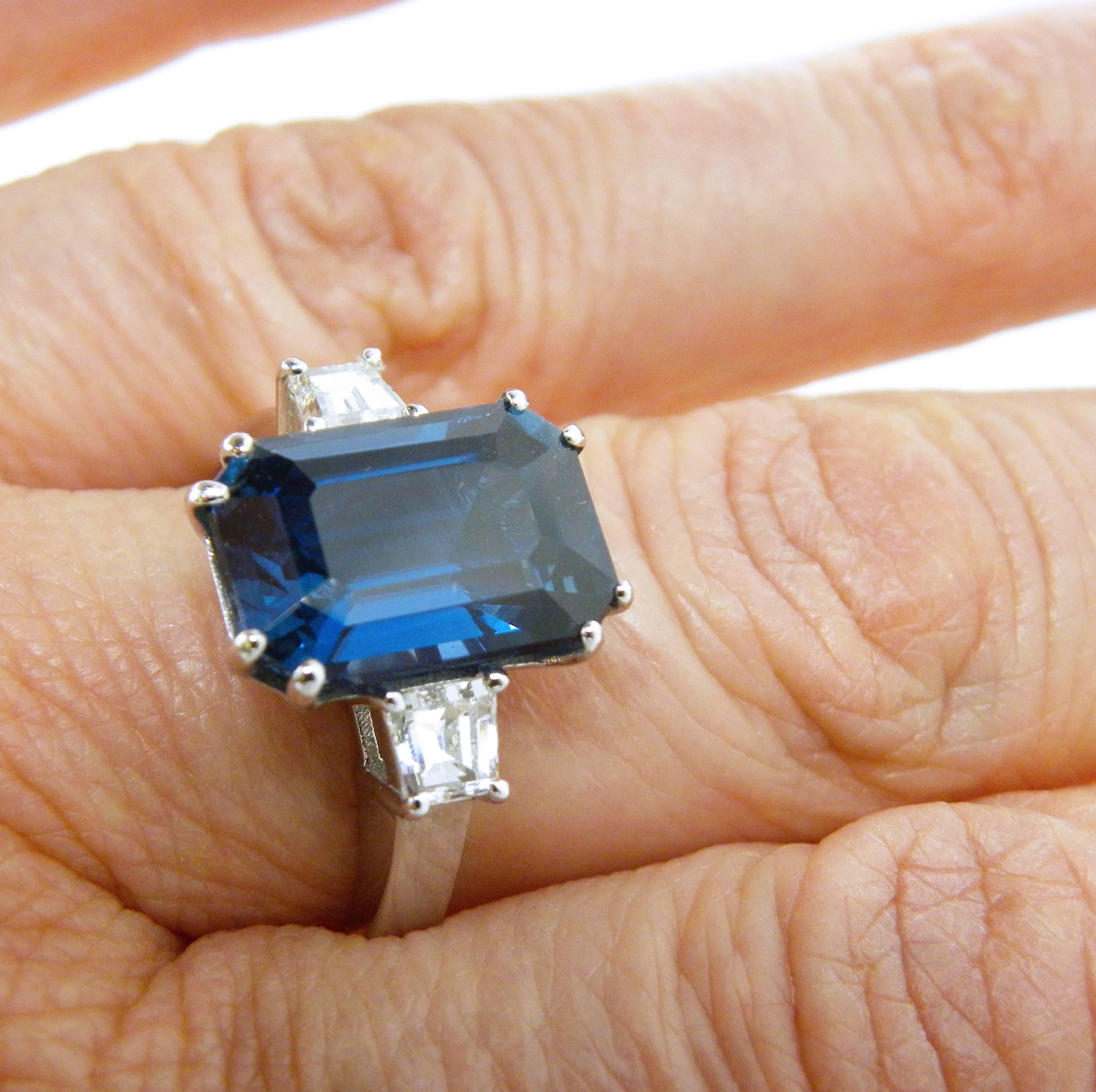 GIA AGL Certified 7.92 Carat No Heat Octagonal Cut Siam Sapphire Diamond Ring 1