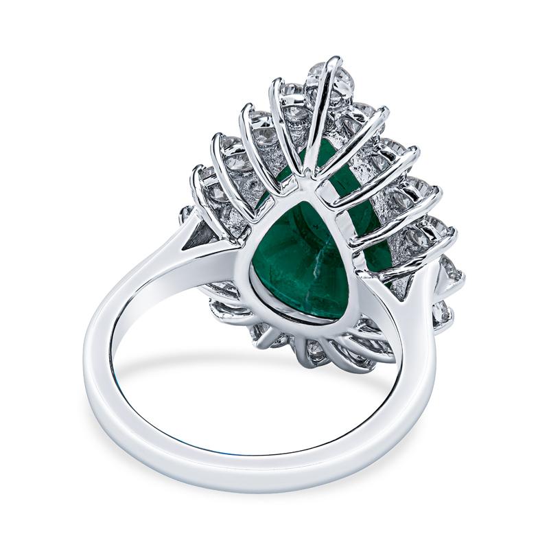 Pear Cut GIA Certified 7.98 Carat Pear Shaped Emerald Cabochon & Diamond Ring For Sale