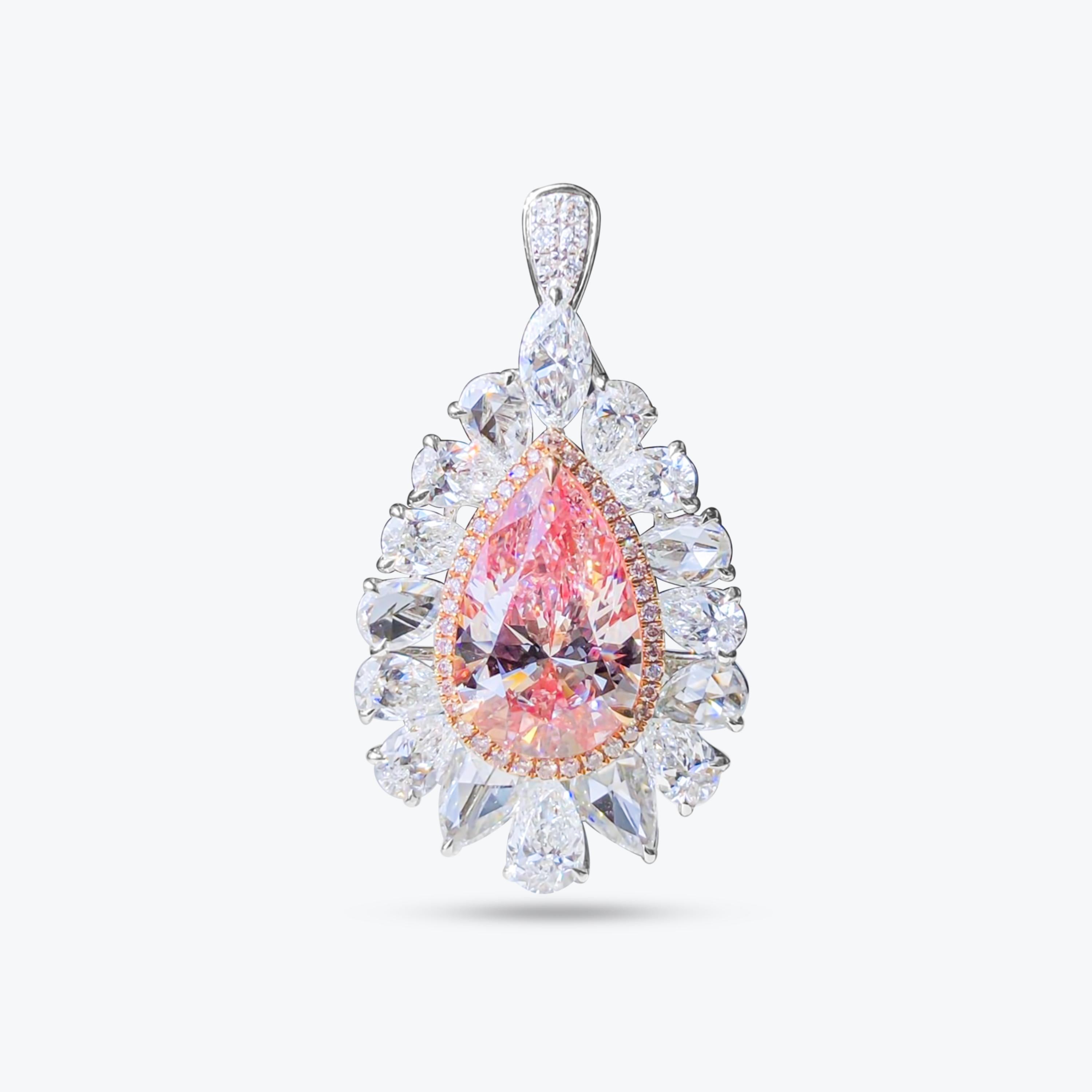 GIA Certified 7ct Rose Pear Cut Diamond Halo Pendant Ring In New Condition For Sale In PARIS, FR