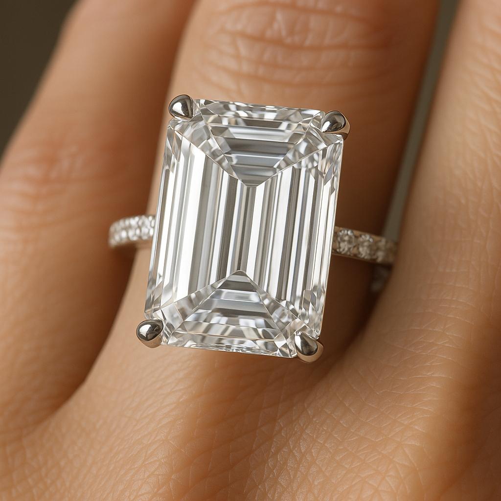 Contemporary GIA Certified 8 Carat VS Clarity Emerald Cut Diamond Platinum Ring For Sale