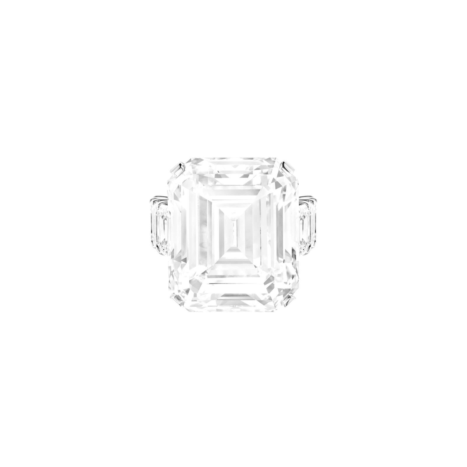 GIA Certified 8.03 Carat Emerald Cut Diamond E Color VVS2 Clarity Platinum Ring In New Condition For Sale In Chicago, IL