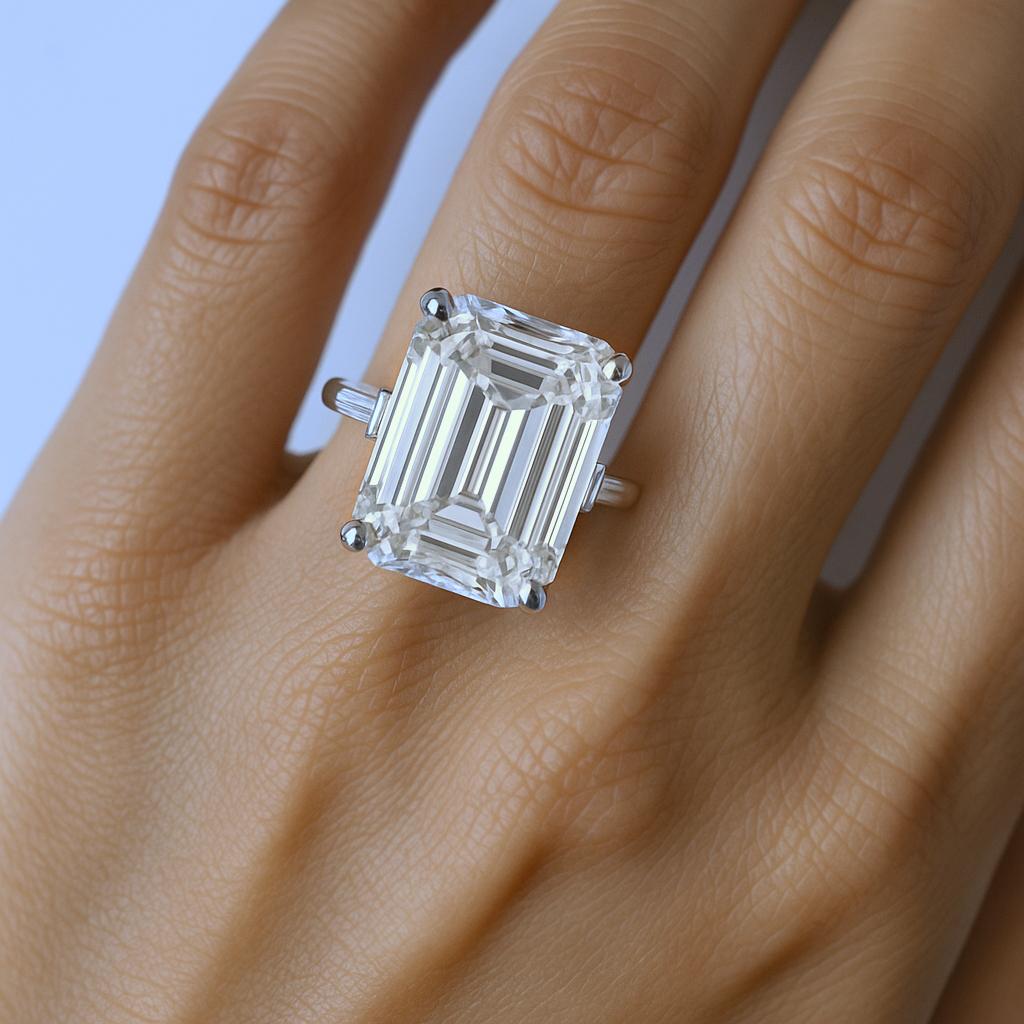 GIA Certified 8 Carat Emerald Cut Diamond Engagement Ring Type 2A In New Condition For Sale In Chicago, IL