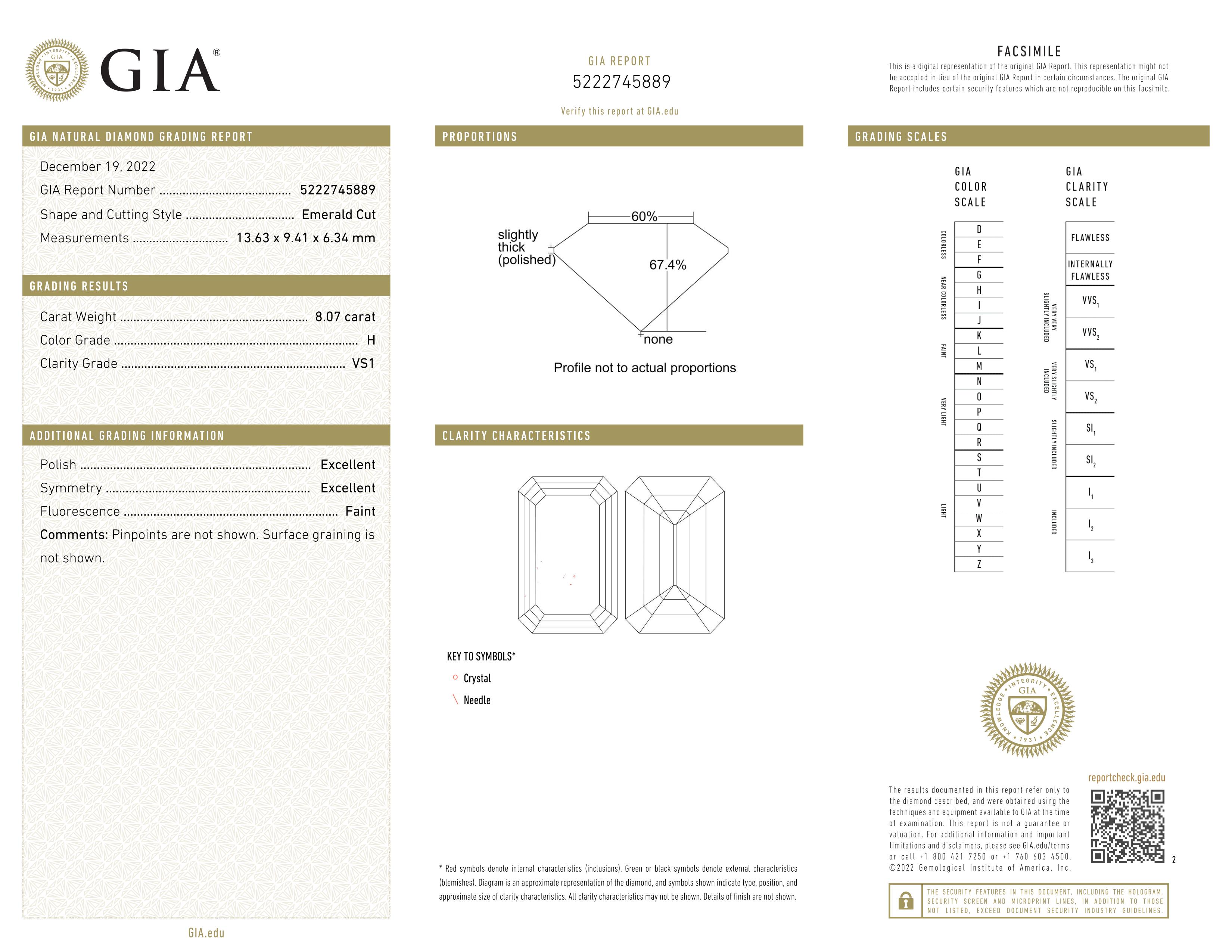 Contemporary GIA Certified 8 Carat Emerald Cut Diamond Ring For Sale