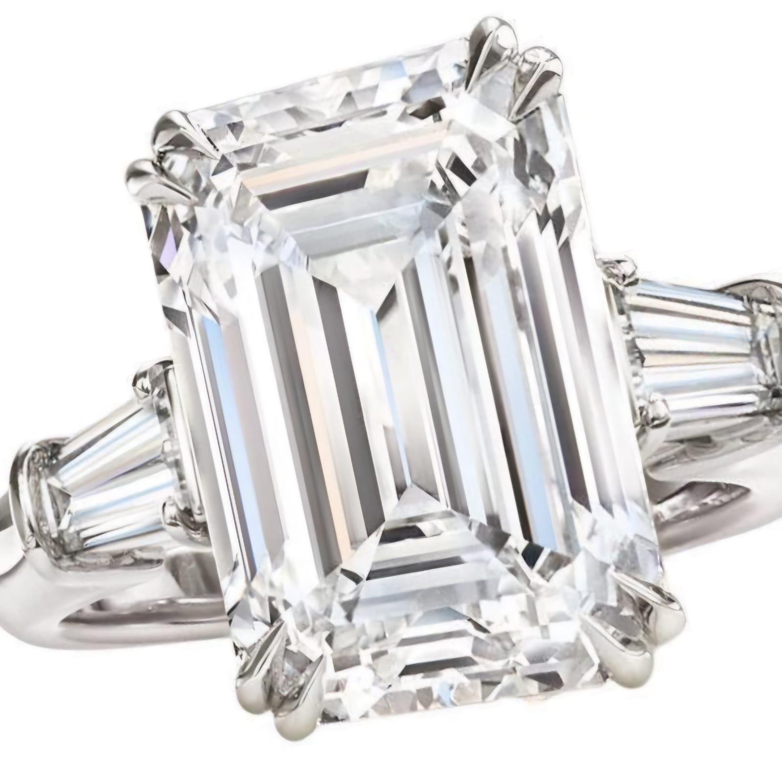 Romantic GIA Certified 8 Carat Emerald Cut Diamond Ring For Sale
