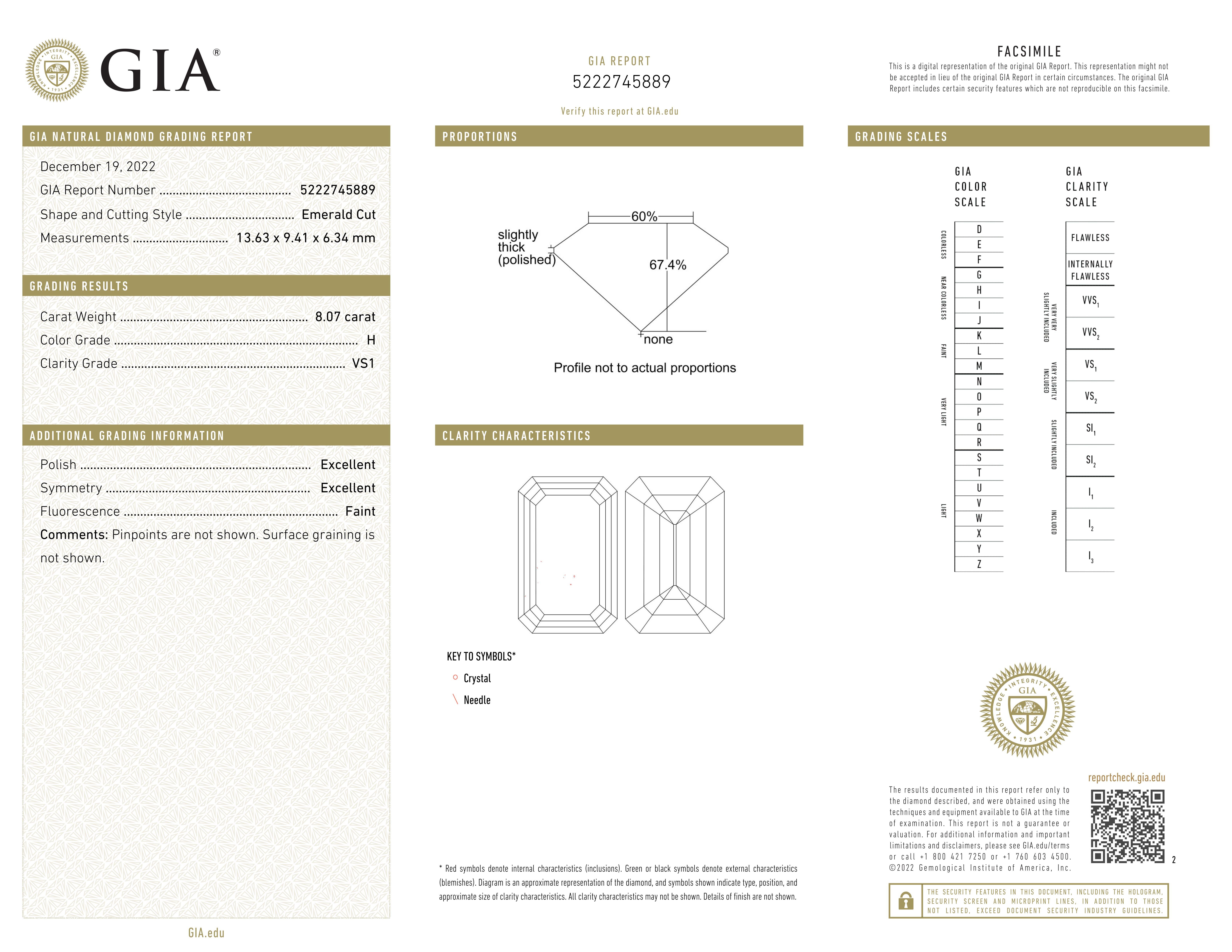 GIA Certified 8 Carat Emerald Cut Diamond Ring In New Condition For Sale In Chicago, IL