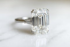 GIA Certified 8 Carat Emerald Cut Diamond Ring in Platinum with tapered baguette