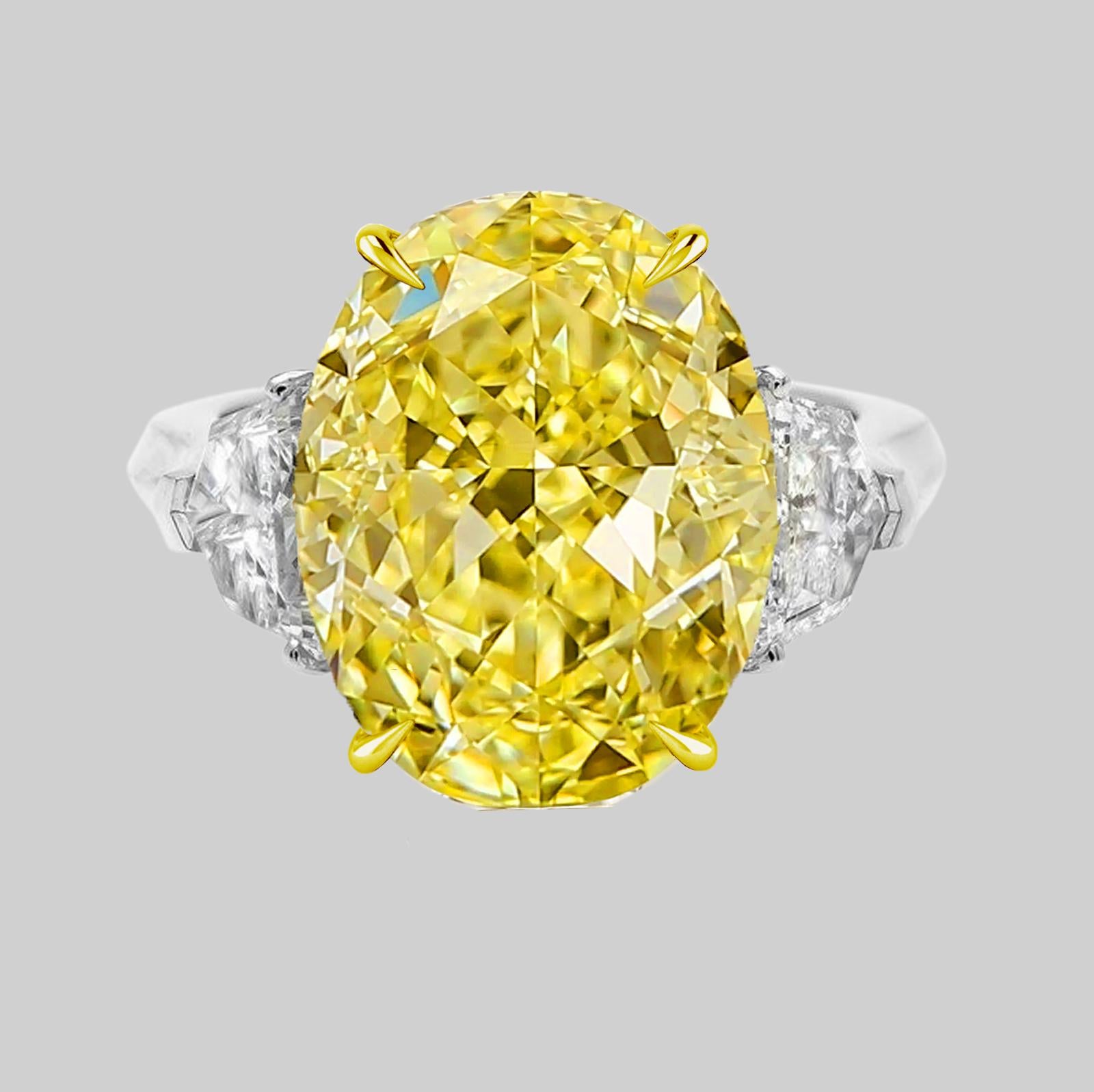Moderne Bague à diamant ovale certifié GIA de 8 carats de couleur jaune intense fantaisie en vente