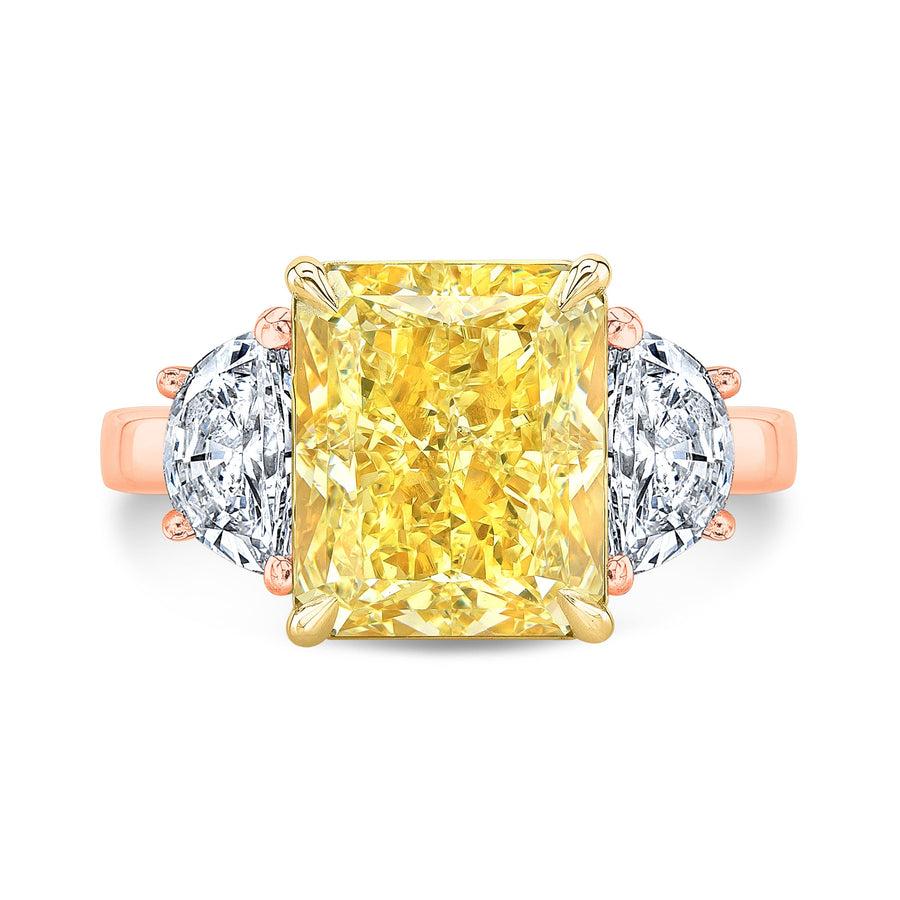 Women's GIA Certified 8 Carat Fancy Yellow Cushion Cut with Half Moons Diamond Ring For Sale