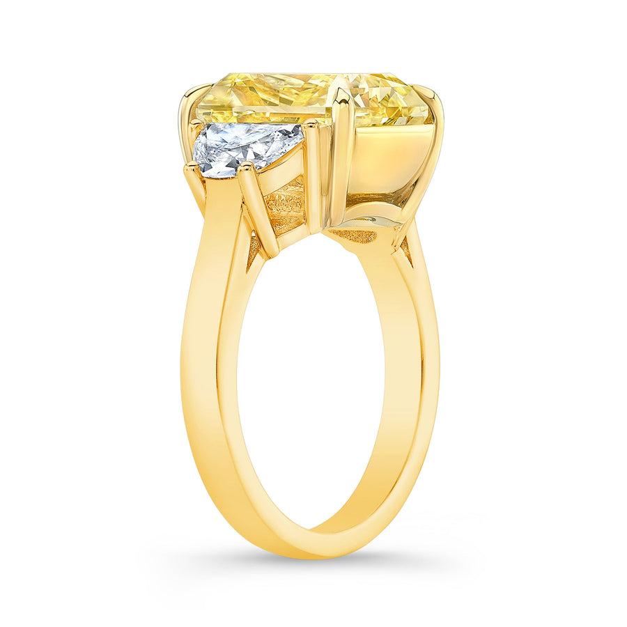 GIA Certified 8 Carat Fancy Yellow Cushion Cut with Half Moons Diamond Ring For Sale 1