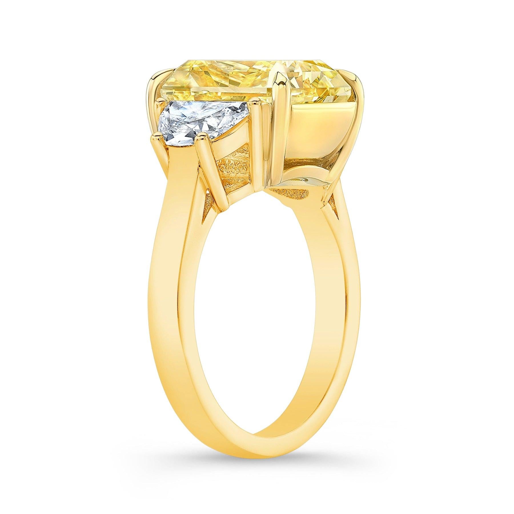 GIA Certified 8 Carat Fancy Yellow Cushion Cut with Half Moons Diamond Ring For Sale 2