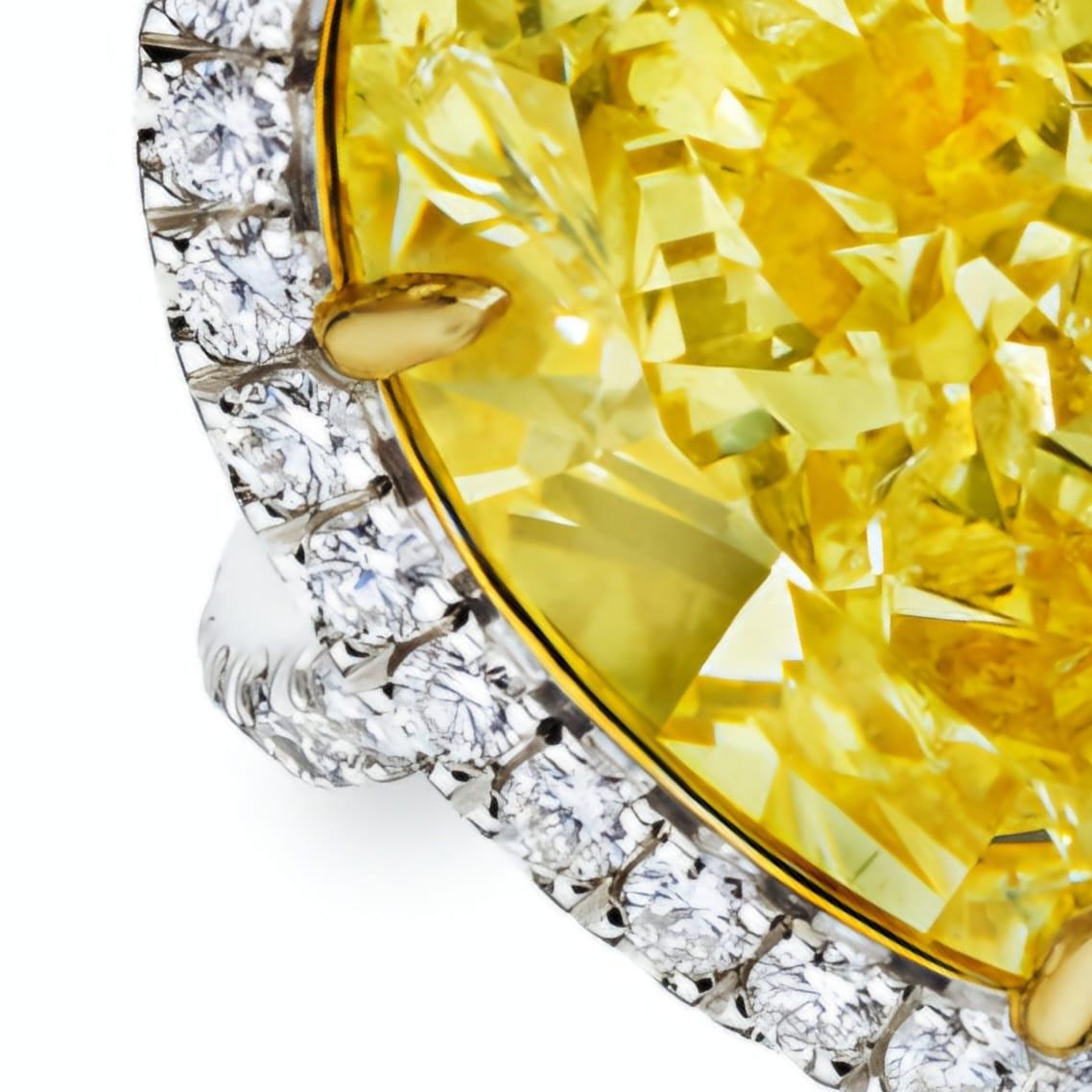 Women's GIA Certified 8 Carat Fancy Yellow Oval Cut Diamond Halo Ring For Sale