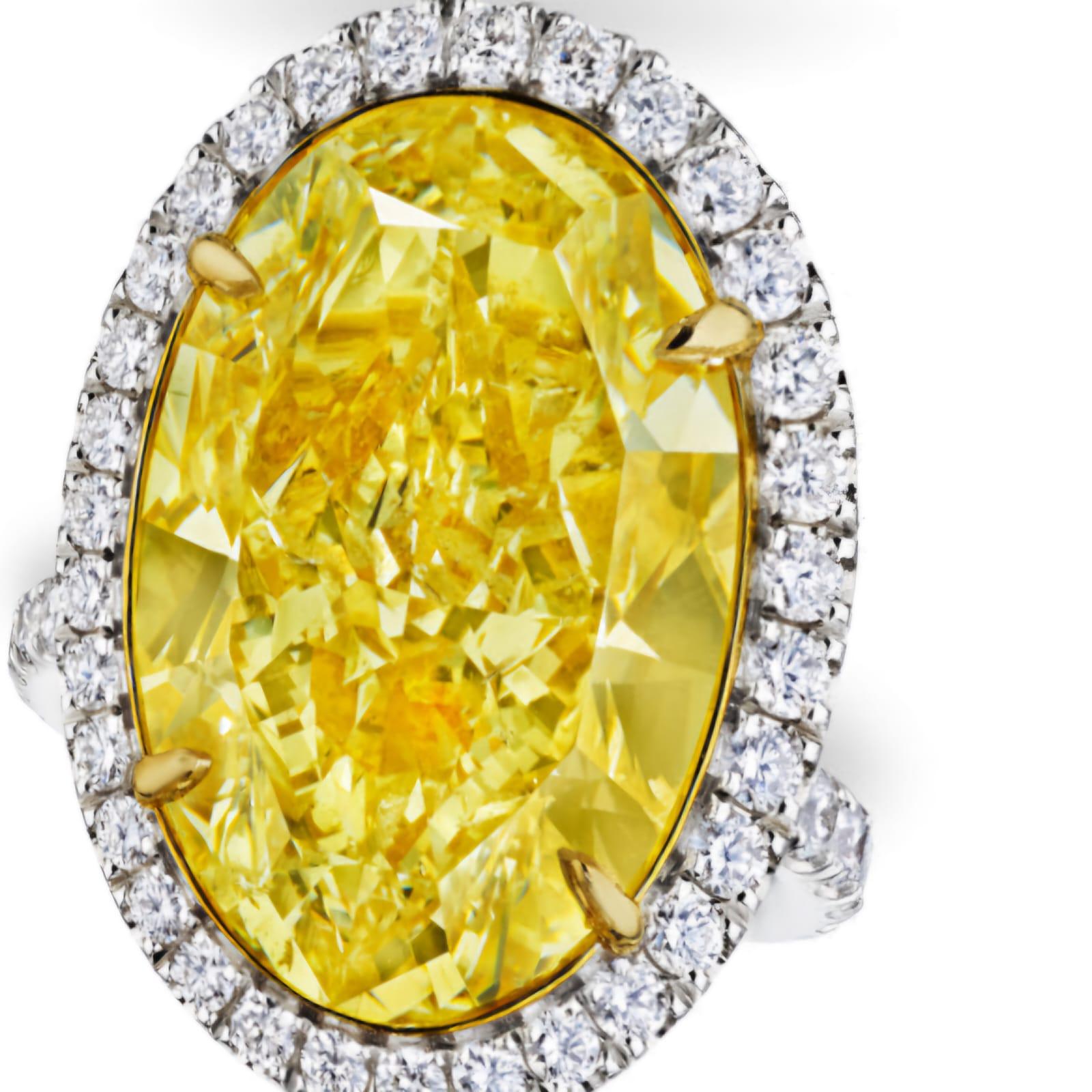 GIA Certified 8 Carat Fancy Yellow Oval Cut Diamond Halo Ring For Sale 4