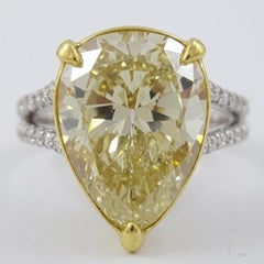 GIA Certified 8 Carat Fancy Yellow Pear Diamond Halo Engagement Ring