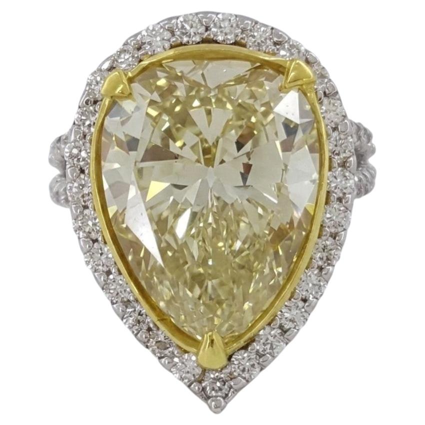GIA Certified 8 Carat Fancy Yellow Pear Diamond Halo Engagement Ring