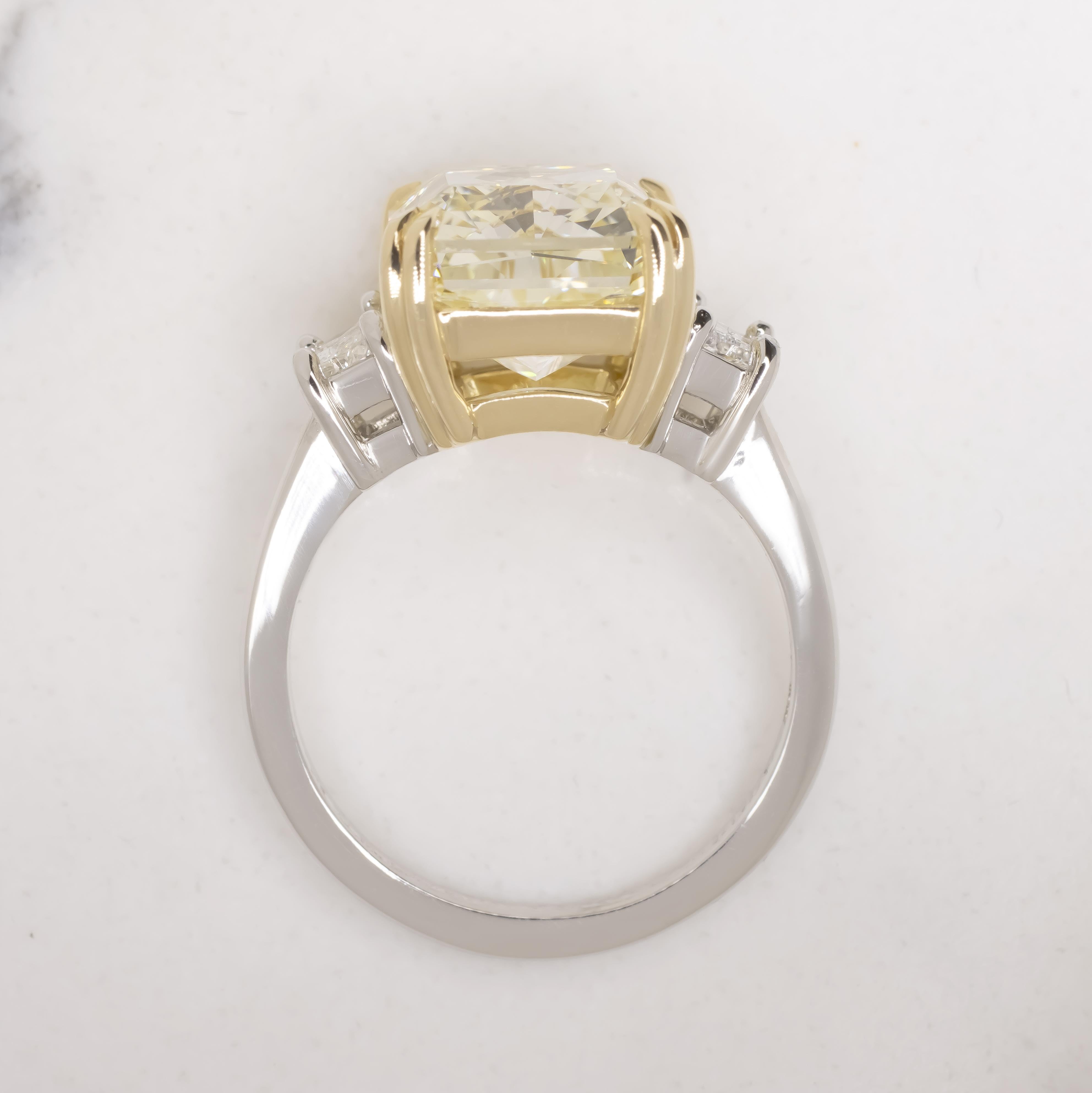 GIA Certified 8 Carat Fancy Yellow Radiant Cut Diamond Ring In New Condition For Sale In Chicago, IL