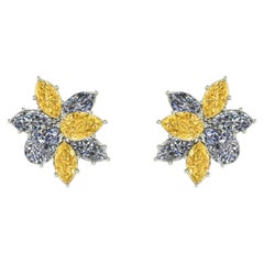 Boucles d'oreilles certifiées GIA 8 carats de diamant blanc jaune fantaisie en grappe