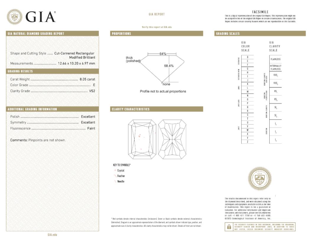 GIA Certified 8 Carat Radiant Cut E Color Diamond Engagement Platinum Ring (Ovalschliff) im Angebot