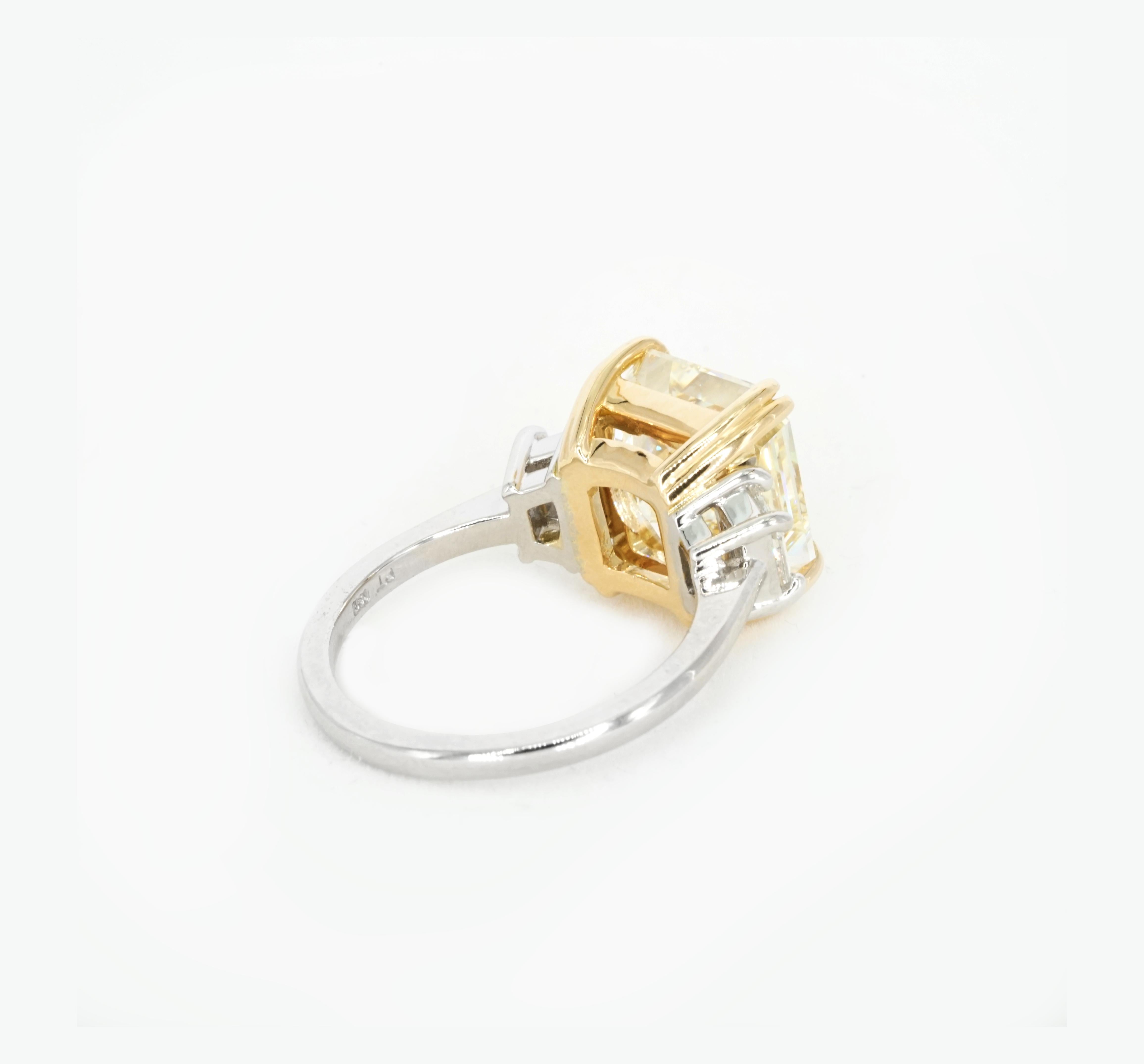Women's GIA Certified 8 Carat Radiant Cut Fancy Yellow Diamond Platinum 18K Gold Ring For Sale