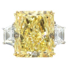 GIA Certified 8 Carat Radiant Cut Fancy Yellow Diamond Ring