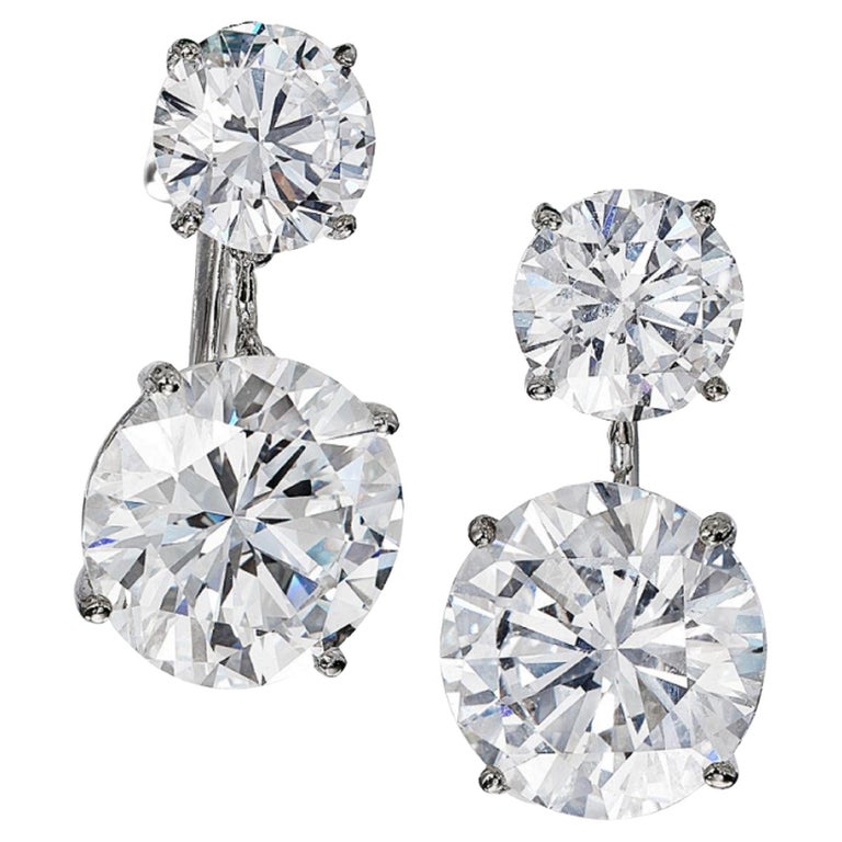 Boucles d'oreilles en platine avec double diamant taille brillant rond de 8  carats certifié GIA En vente sur 1stDibs
