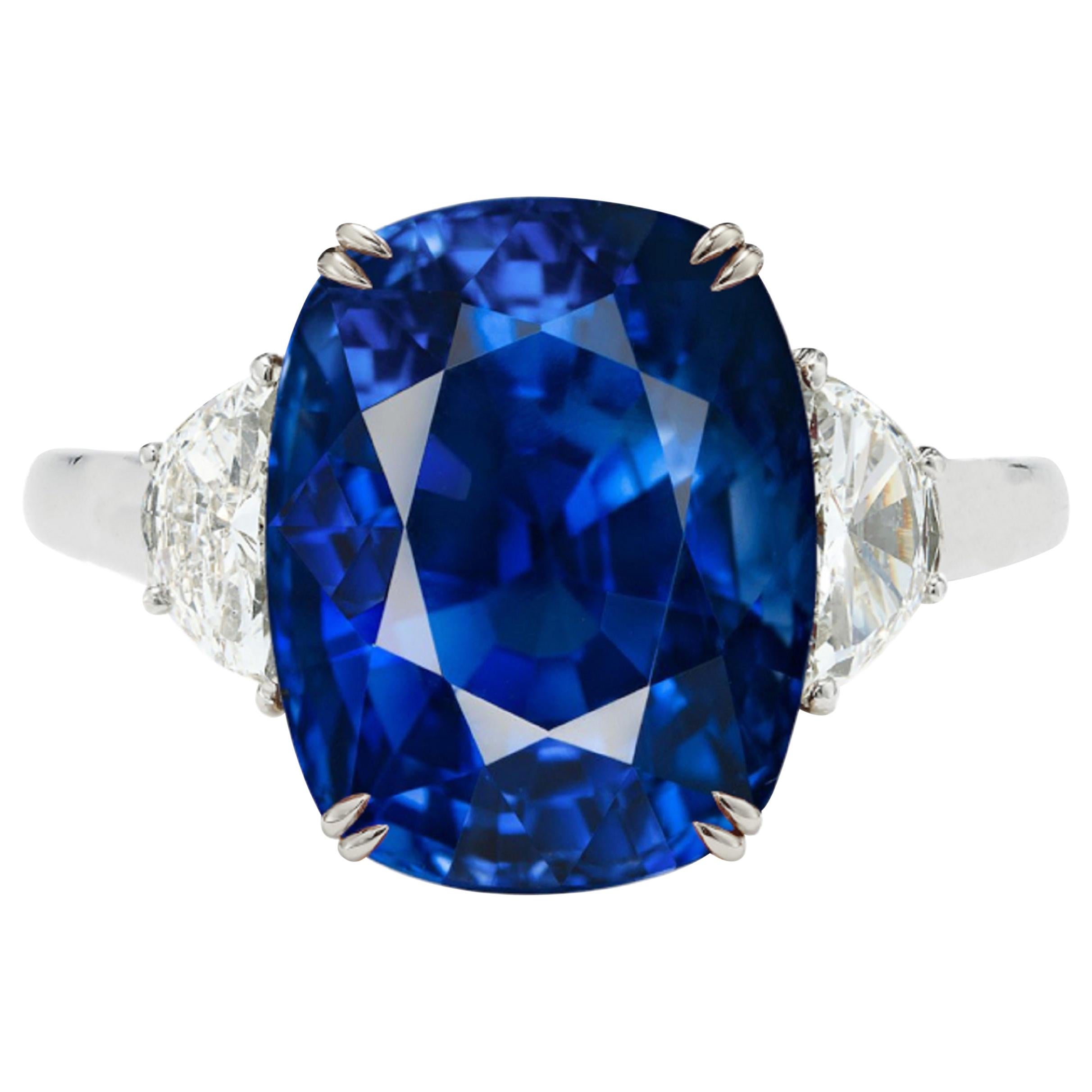 GIA Certified 8 Carat VIVID Blue Cushion NO HEAT Diamond Ring For Sale