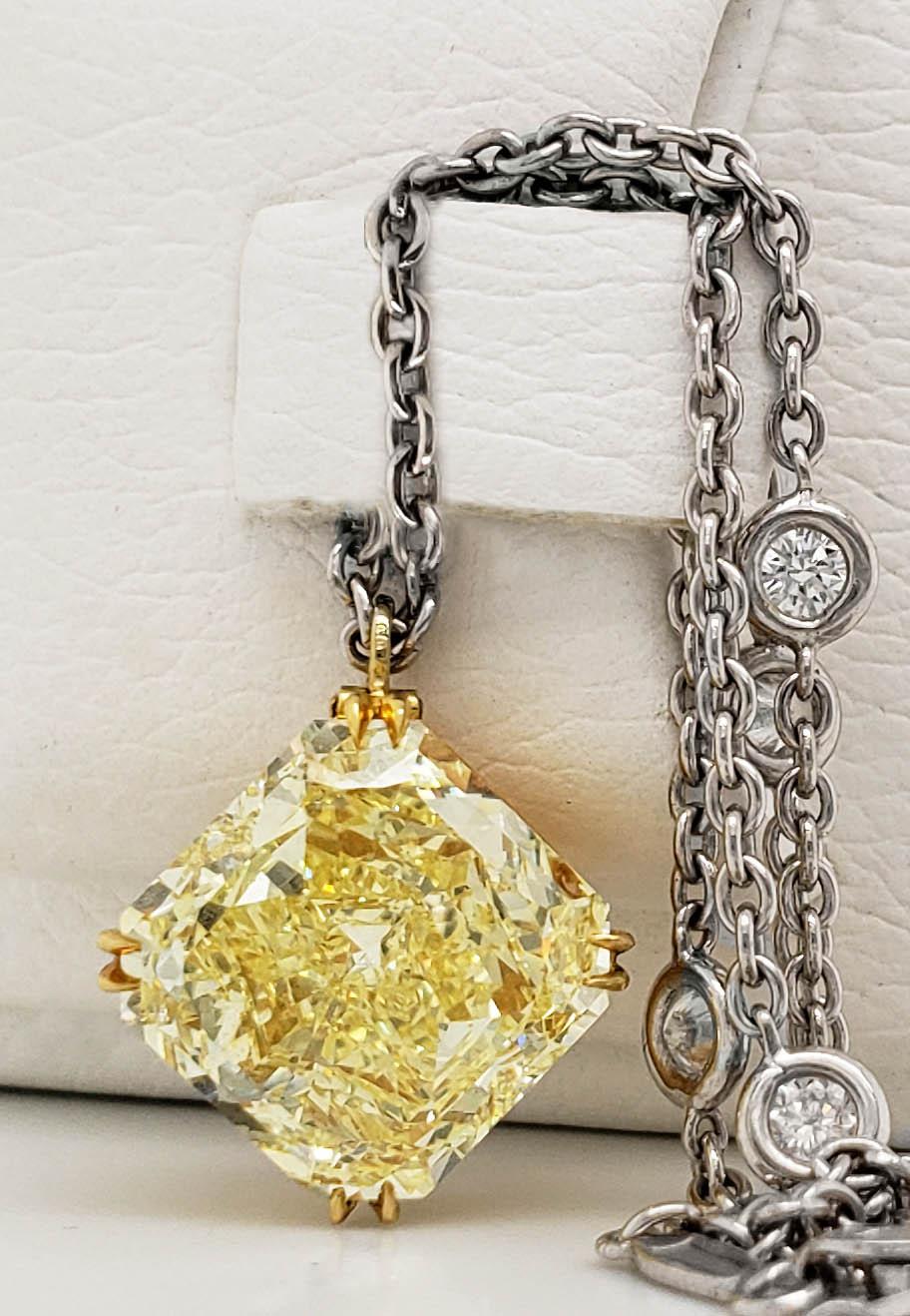 Women's GIA Certified 8 Carat Yellow Radiant Cut Diamond Pendant White Gold