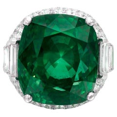 GIA Certified 8 Ct. Colombian Emerald Diamond Platinum Ring