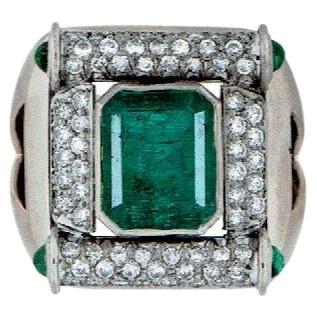 GIA Certified 8ct Emerald Cut Colombian Emerald Diamond  Ring 18kt White Gold