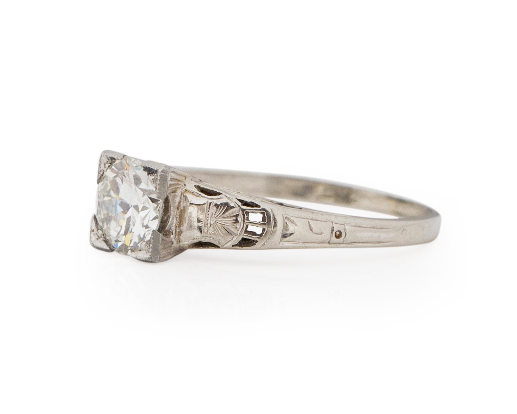 Old European Cut GIA Certified .80 Carat Art Deco Diamond 18 Karat White Gold Engagement Ring For Sale