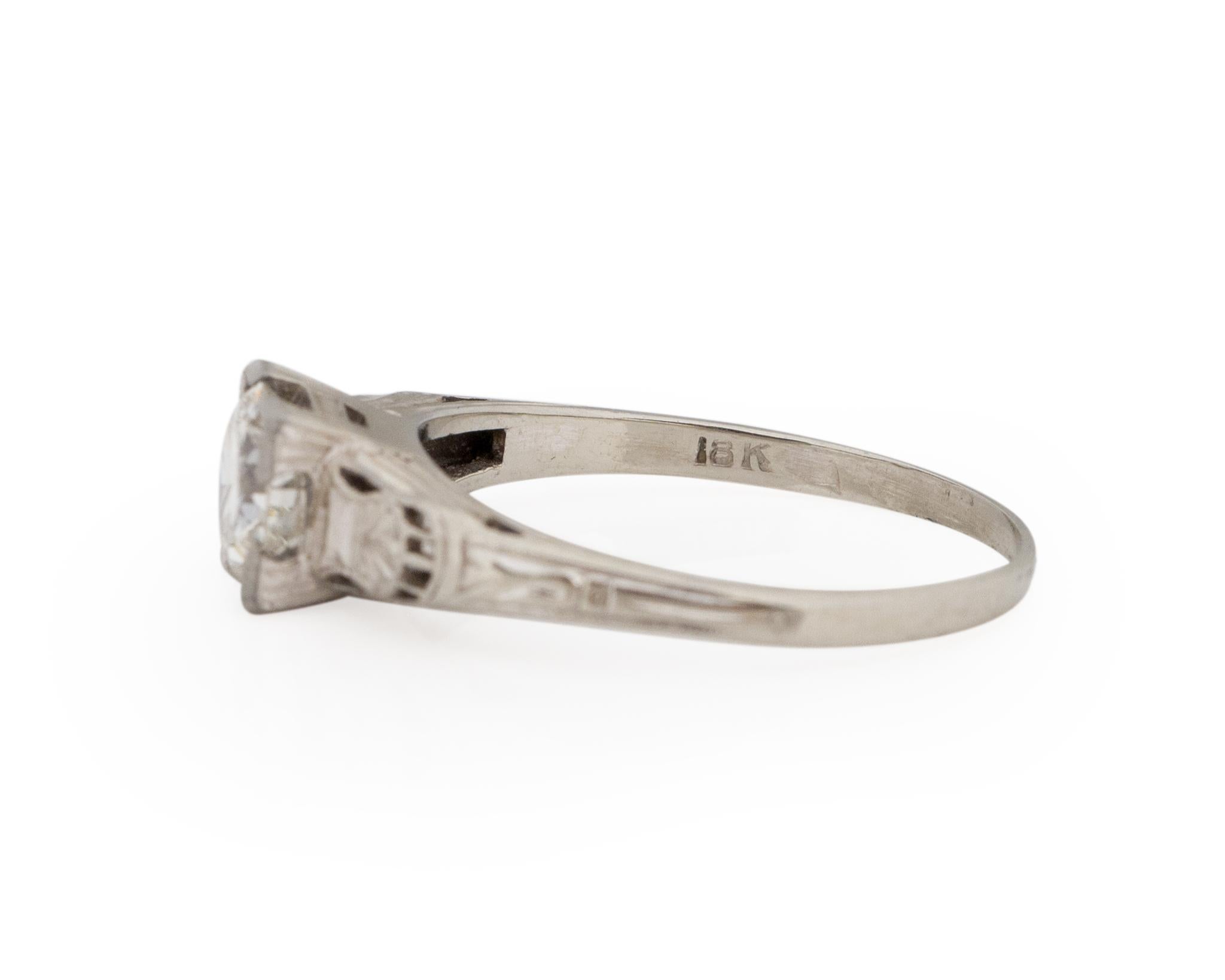 Women's GIA Certified .80 Carat Art Deco Diamond 18 Karat White Gold Engagement Ring For Sale