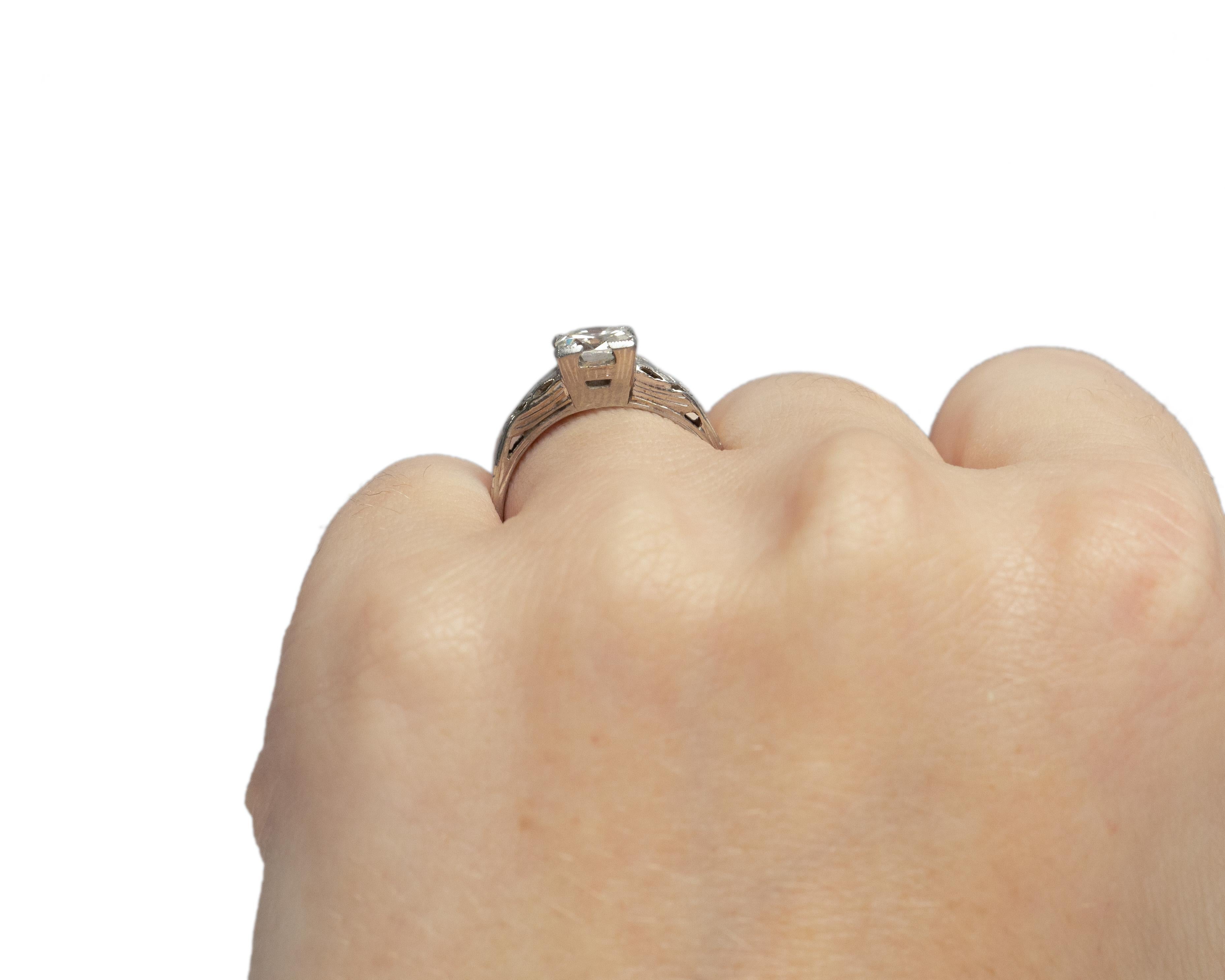 GIA Certified .80 Carat Art Deco Diamond 18 Karat White Gold Engagement Ring For Sale 2