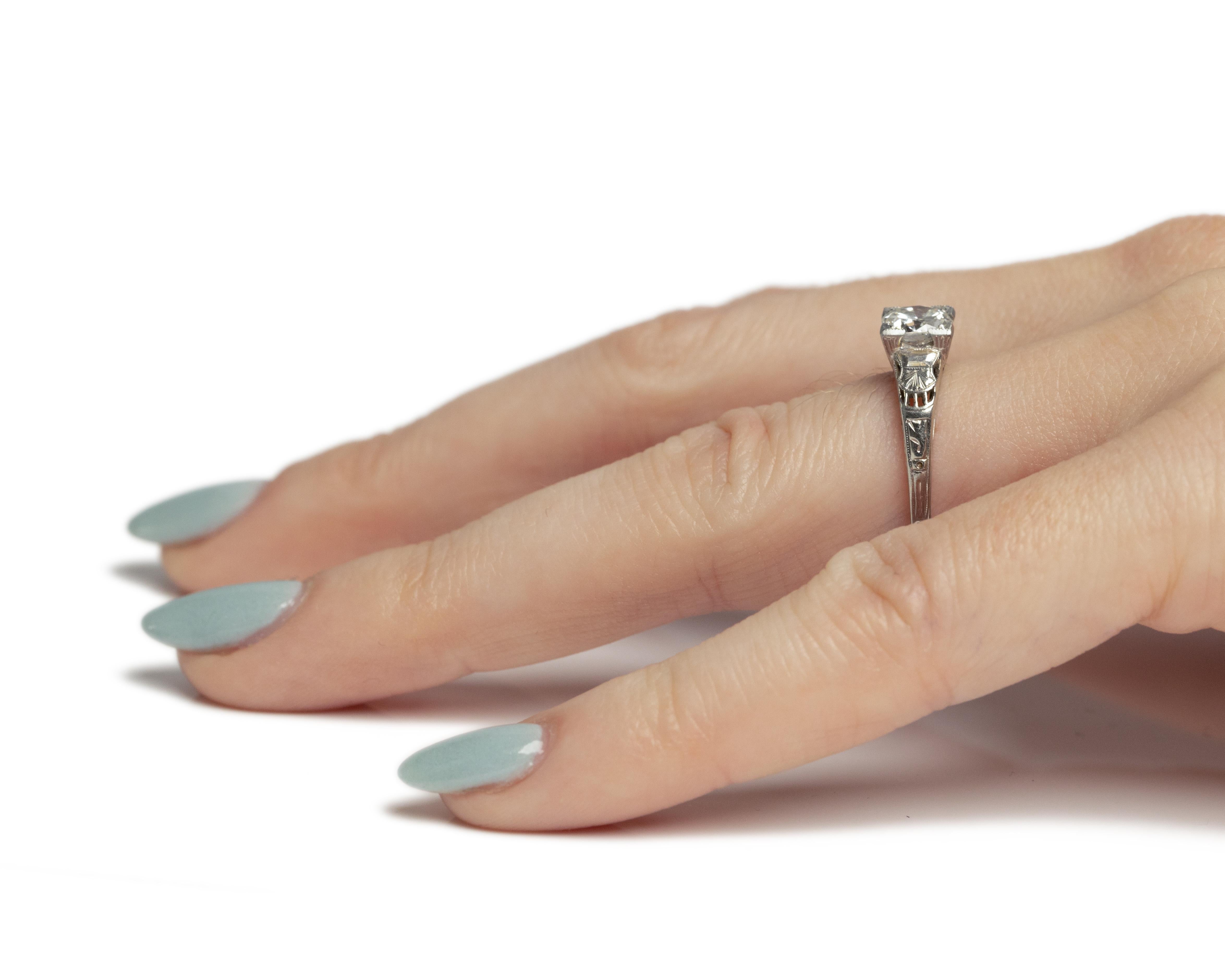 GIA Certified .80 Carat Art Deco Diamond 18 Karat White Gold Engagement Ring For Sale 3