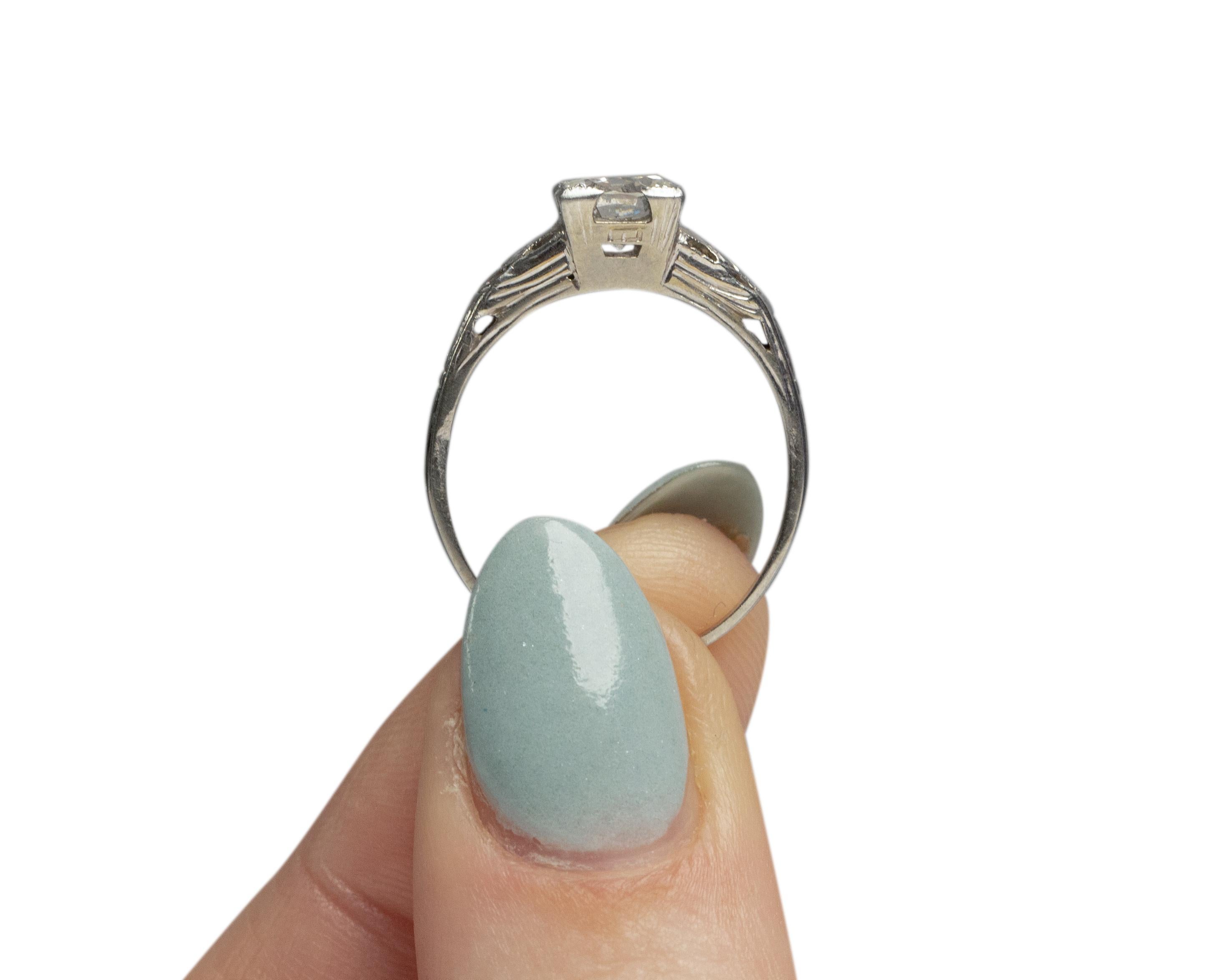 GIA Certified .80 Carat Art Deco Diamond 18 Karat White Gold Engagement Ring For Sale 4